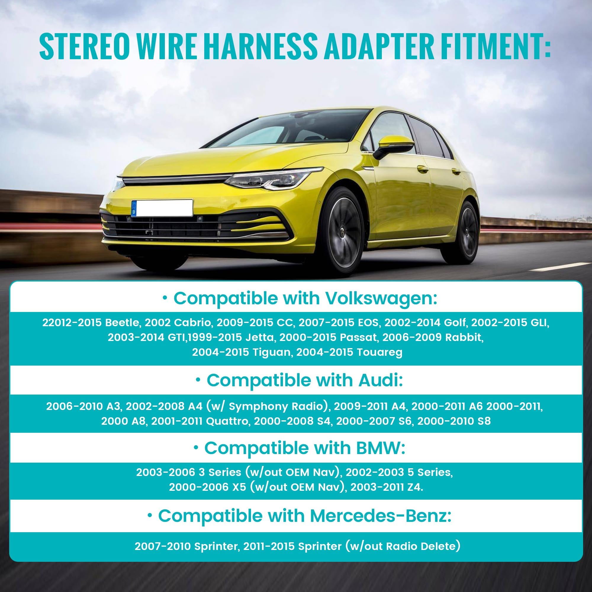 Nuith Car Stereo Radio Wire Harness Compatible With Audi/Bmw/Volkswagen 2002 2015 Vehicles Power/Speaker Adapter Allows Installa