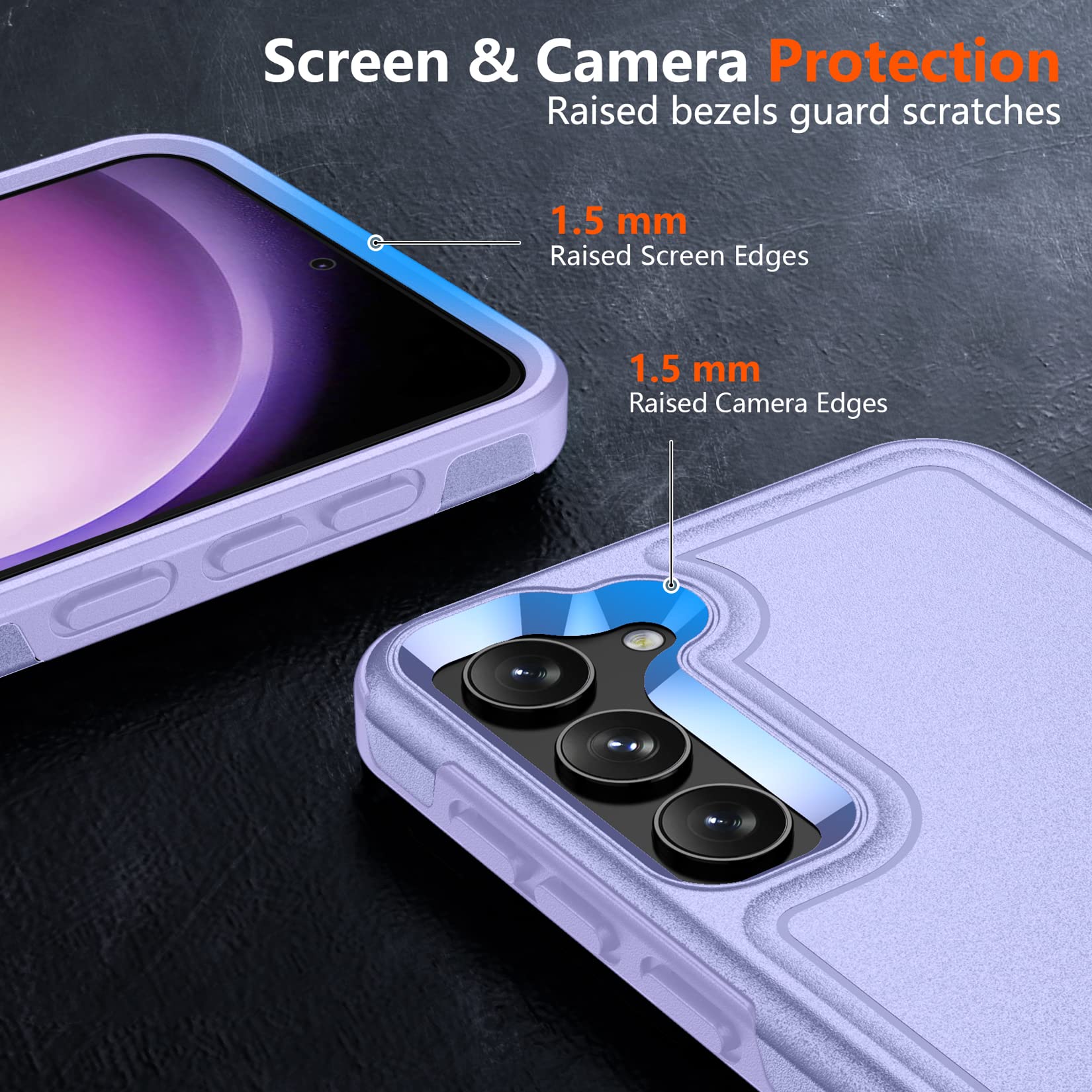 SPIDERCASE Samsung Galaxy S23 Case 10 FT Military Drop Protection with Screen & Camera Protectors Light Purple