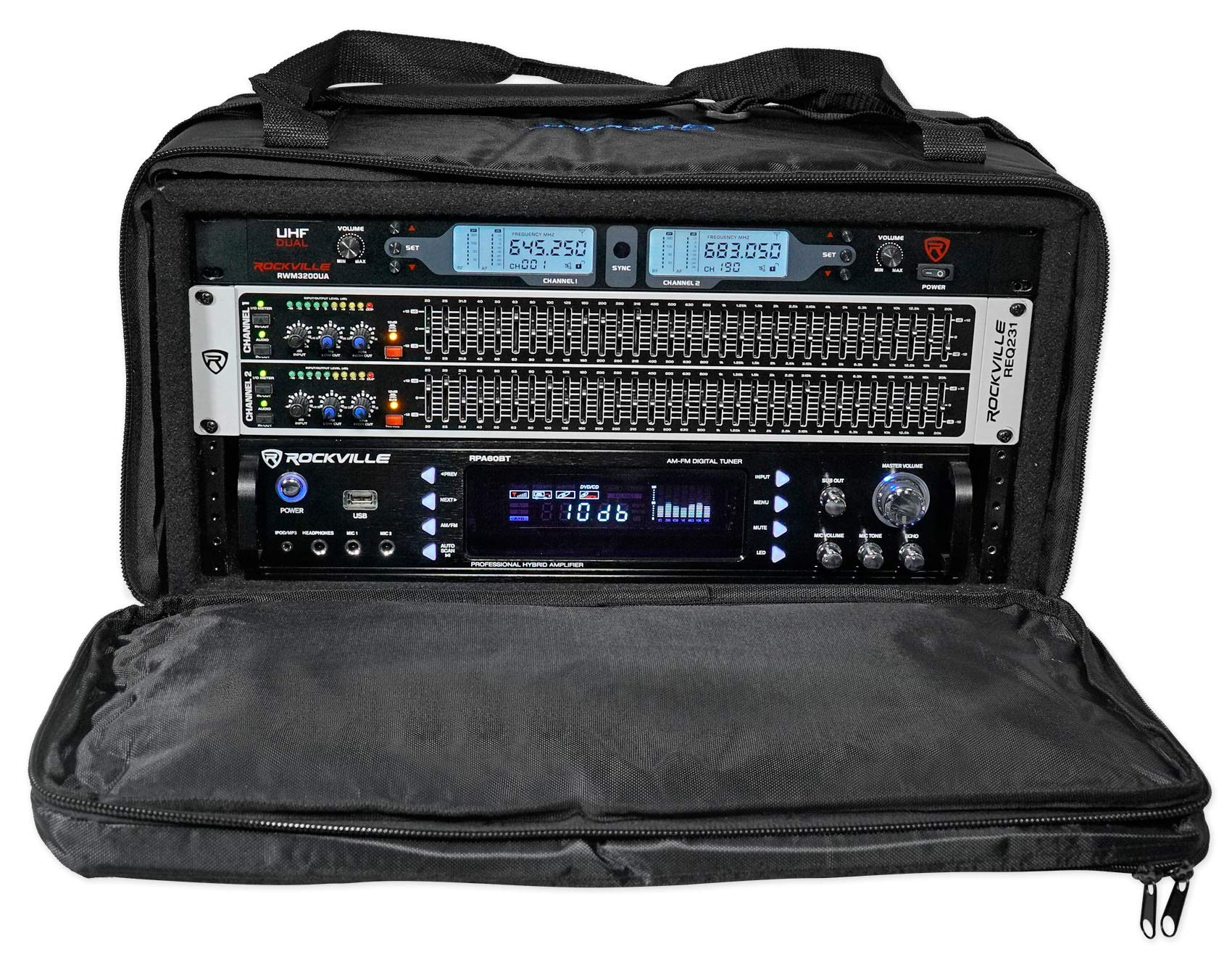 Rockville Rrb50 5U Rack Bag Double-Sided 12 Depth, 800D Ballistic Nylon, Removable Rack Case, Shoulder Strap, Front Pocket, For