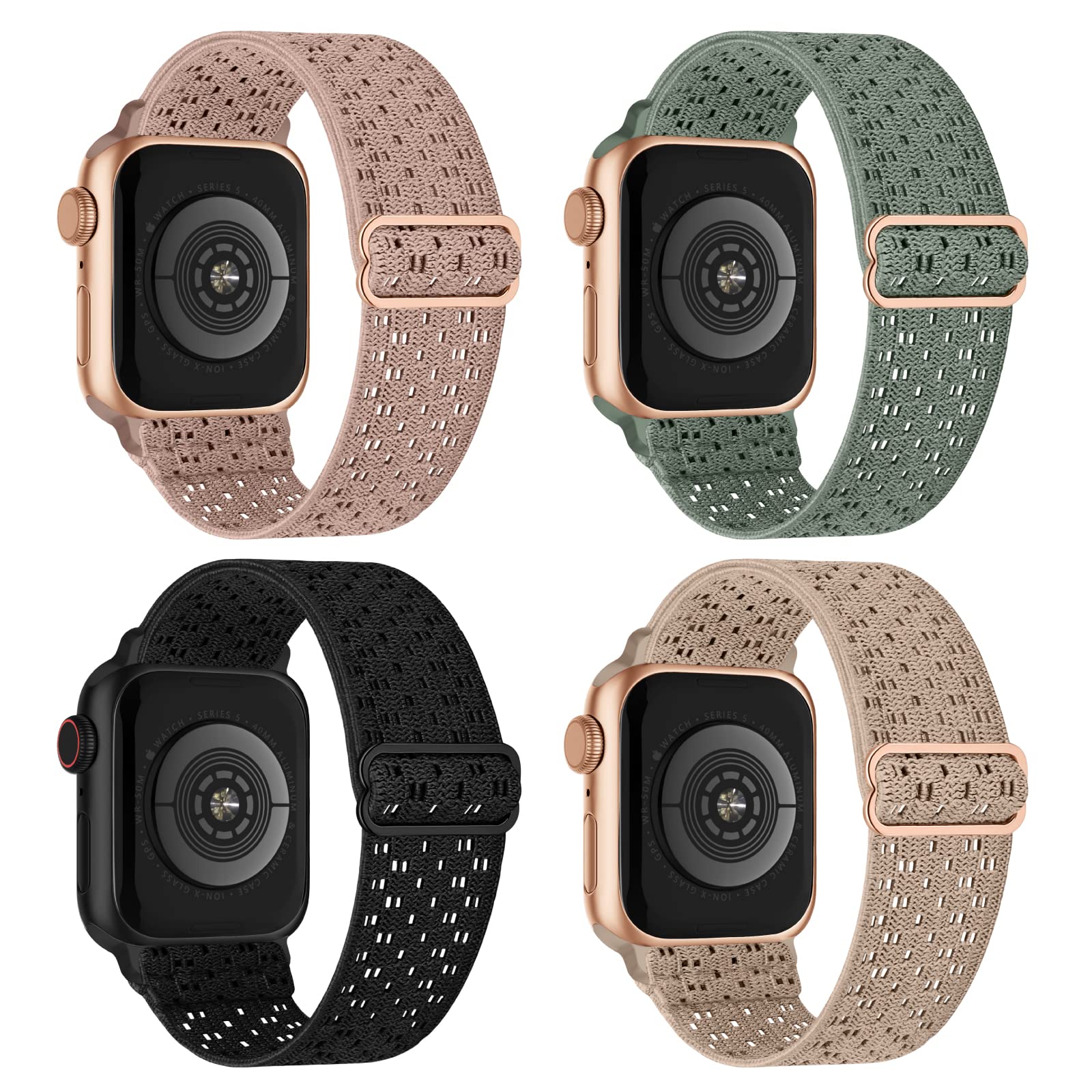 Stretchy Nylon Solo Loop Bands Compatible With Apple Watch 38Mm 40Mm 41Mm 42Mm 44Mm 45Mm 49Mm, Adjustable Braided Sport Elastic