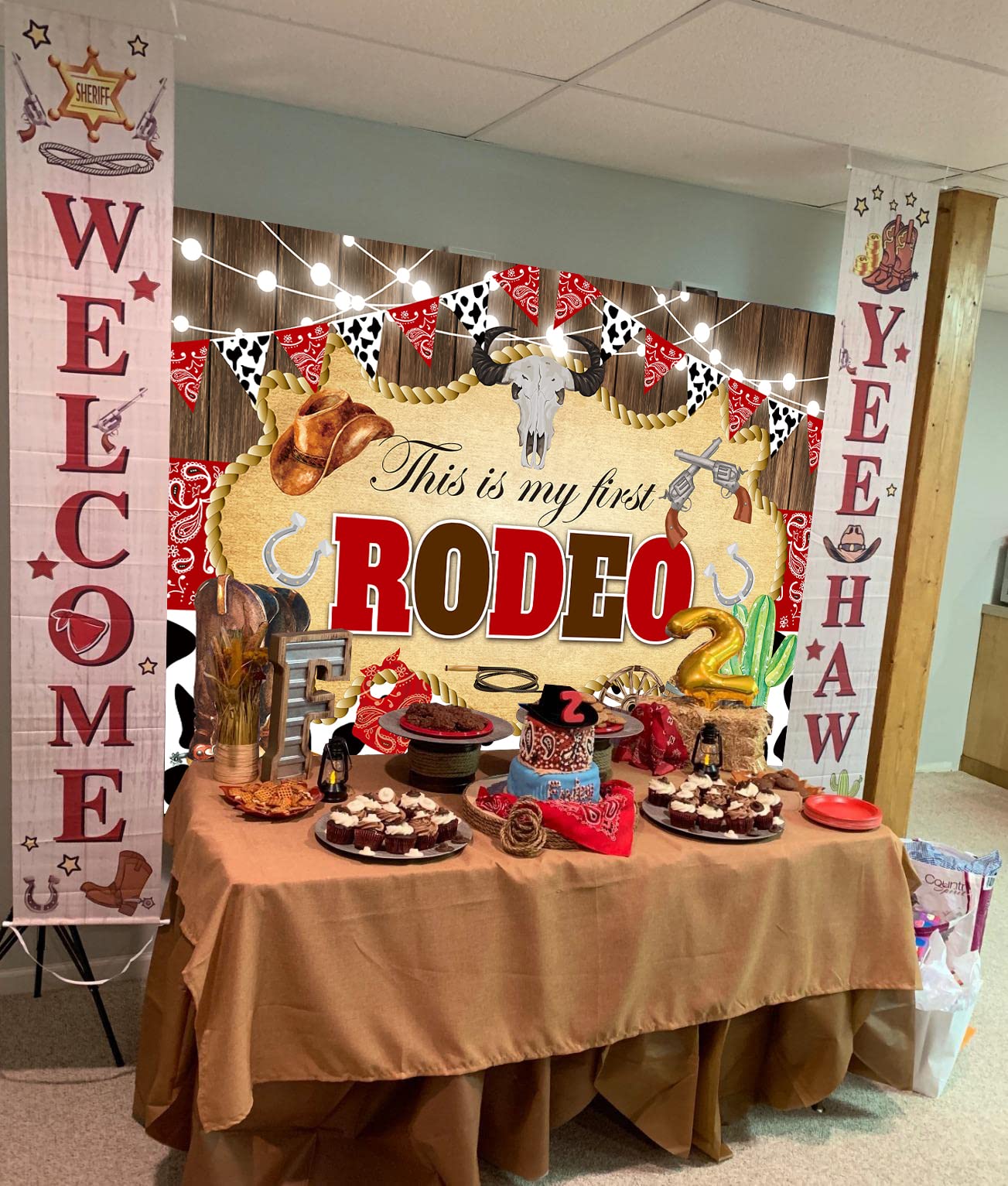 This Is My First Rodeo Backdrop Western Cowboy Wood Boot Hat Cow Print Birthday Background My Wild West Boys 1St Birthday Party