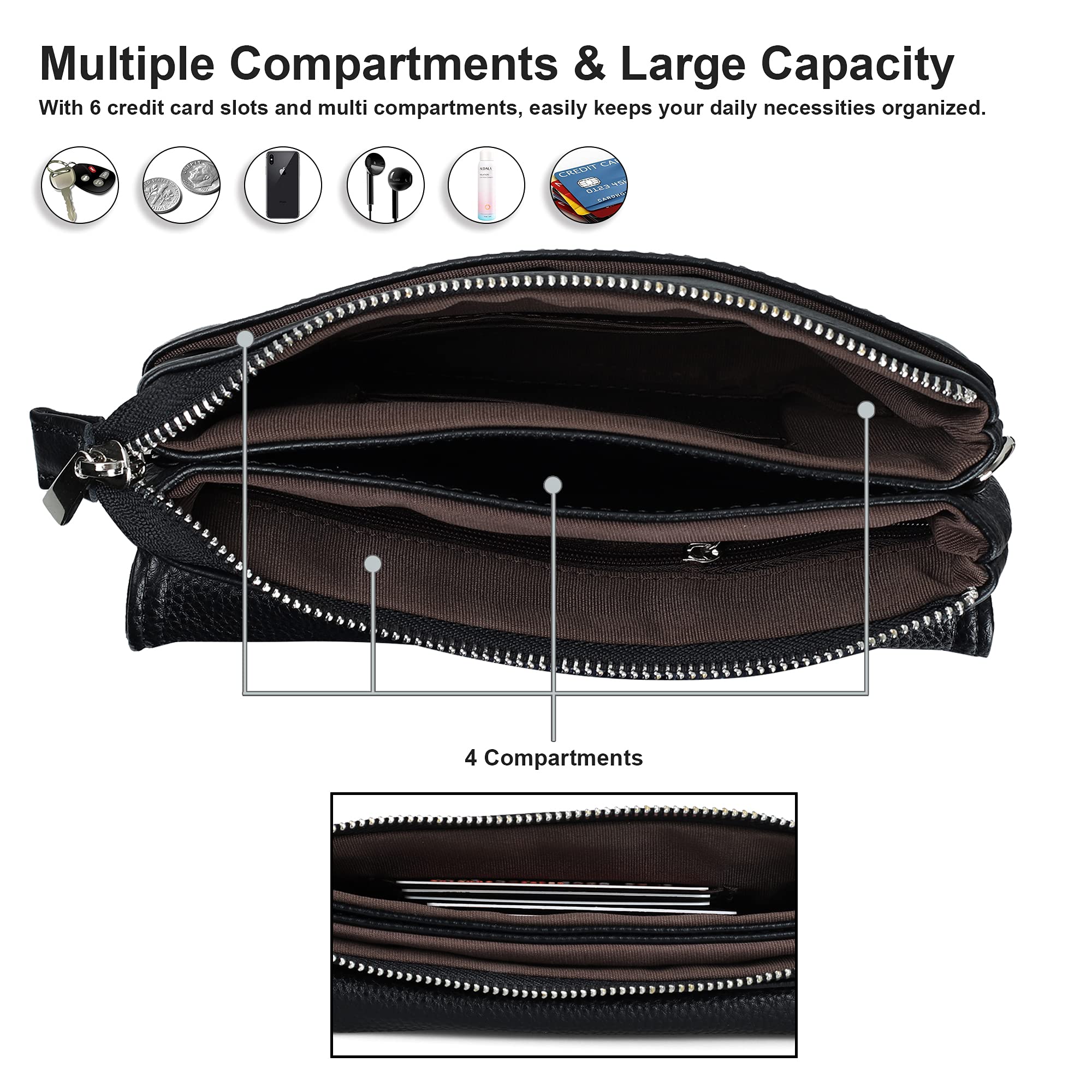 Befen Genuine Leather Small Crossbody Bags For Women, Trendy Cell Phone Cross Body Wallet Purse With Multiple Pockets For Travel