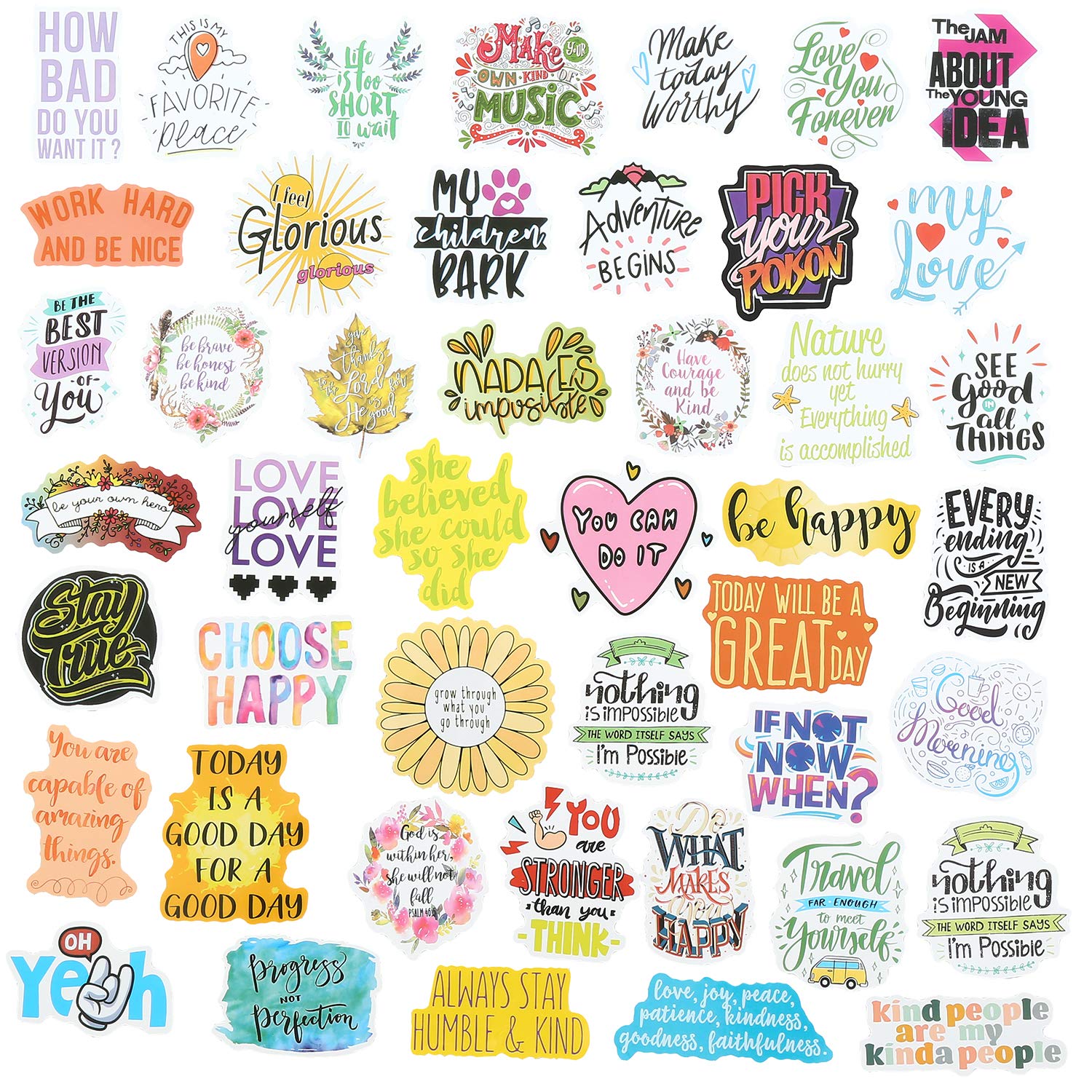 Quote Stickers, Positive Stickers 200Pcs Motivational Waterproof Vinyl Stickers For Water Bottle Hydroflasks Laptops Computers P