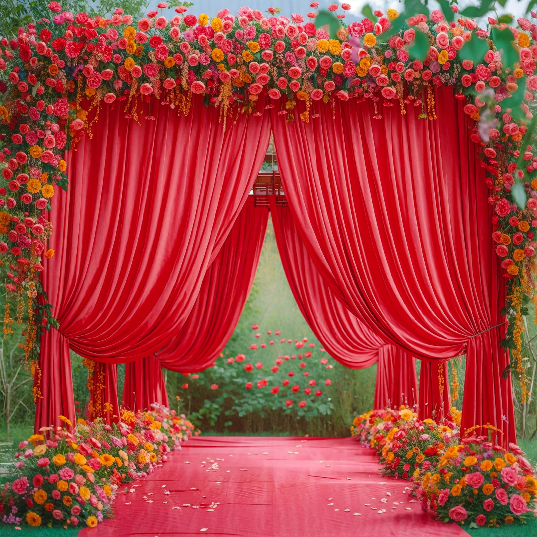 Red Backdrop Curtains For Wedding Parties, 4 Packs Red Backdrop Drapes Wrinkle Free Polyester Wedding Backdrop For Baby Shower B
