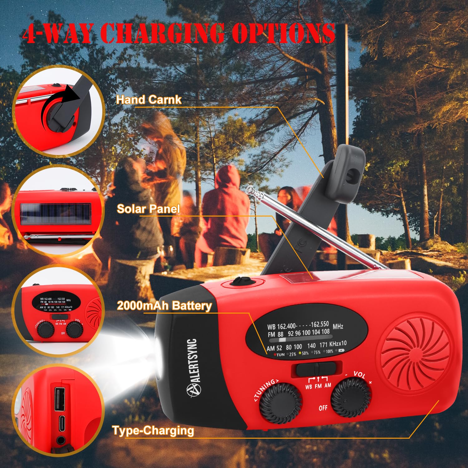 Tiemahun Emergency Solar Hand Crank Dynamo Noaa Wb Am/Fm Radio Hurricane Camping Survive Kit With 3-Led Flashlight 2000Mah 088Fs