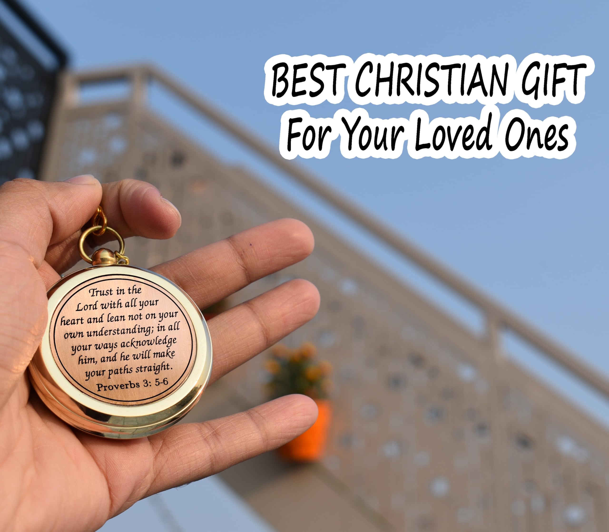 Trust In The Lord With All Your Heart  Proverbs 3: 5 6 Quote Engraved Compass With Wooden Box, Greeting Card, Gift Compass, Grad