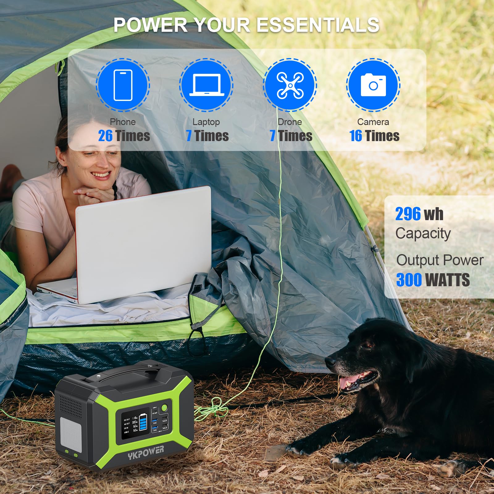 Portable Power Station 300W (Peak 600W), Ykpower 296Wh Backup Lithium Battery Solar Generator With 110V Ac Output, 60W Usb-C Pd
