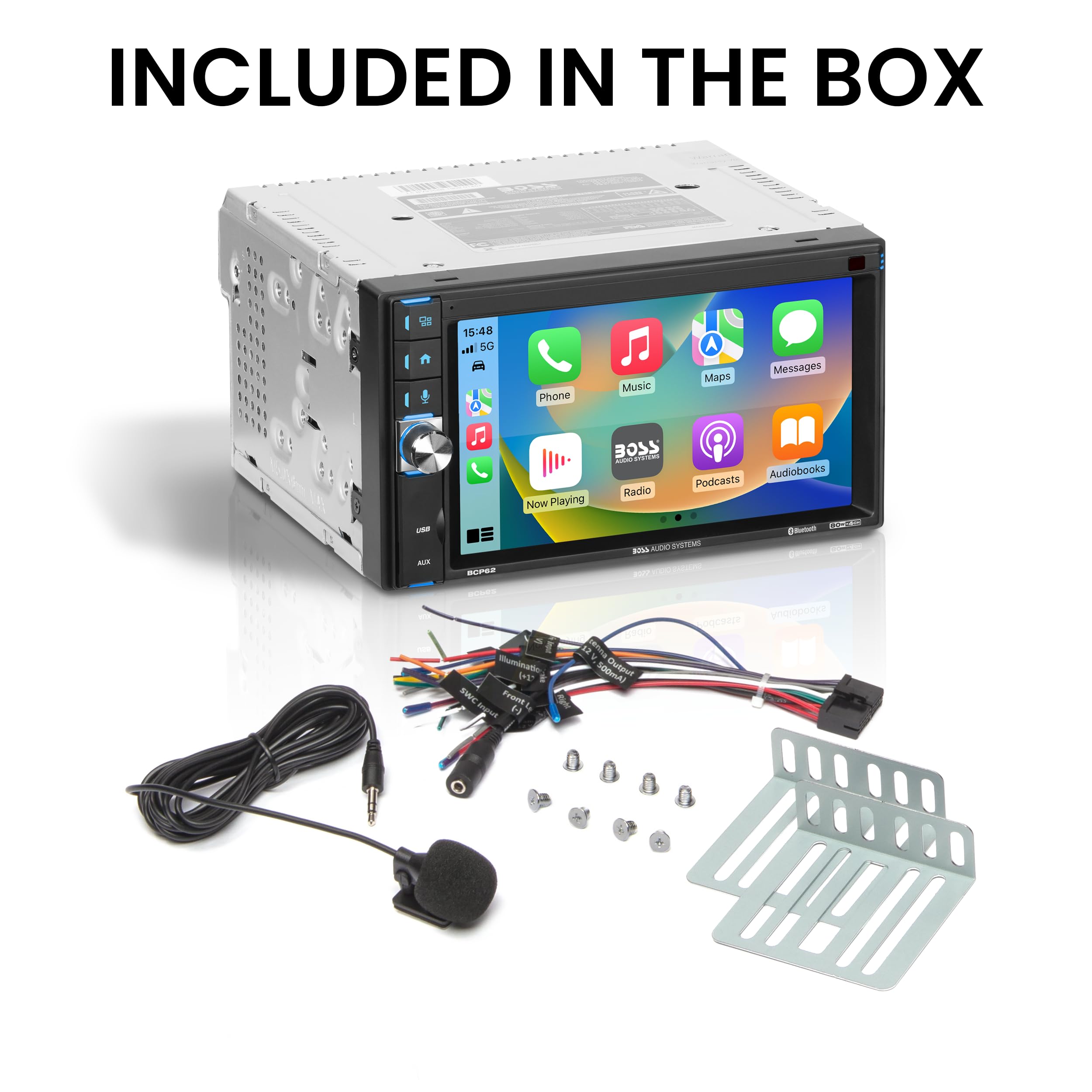 Boss Audio Systems Bcp62 Car Stereo   Apple Carplay, Double Din, 6.2 Inch Capacitive Touchscreen, Bluetooth, No Cd Dvd Player, A