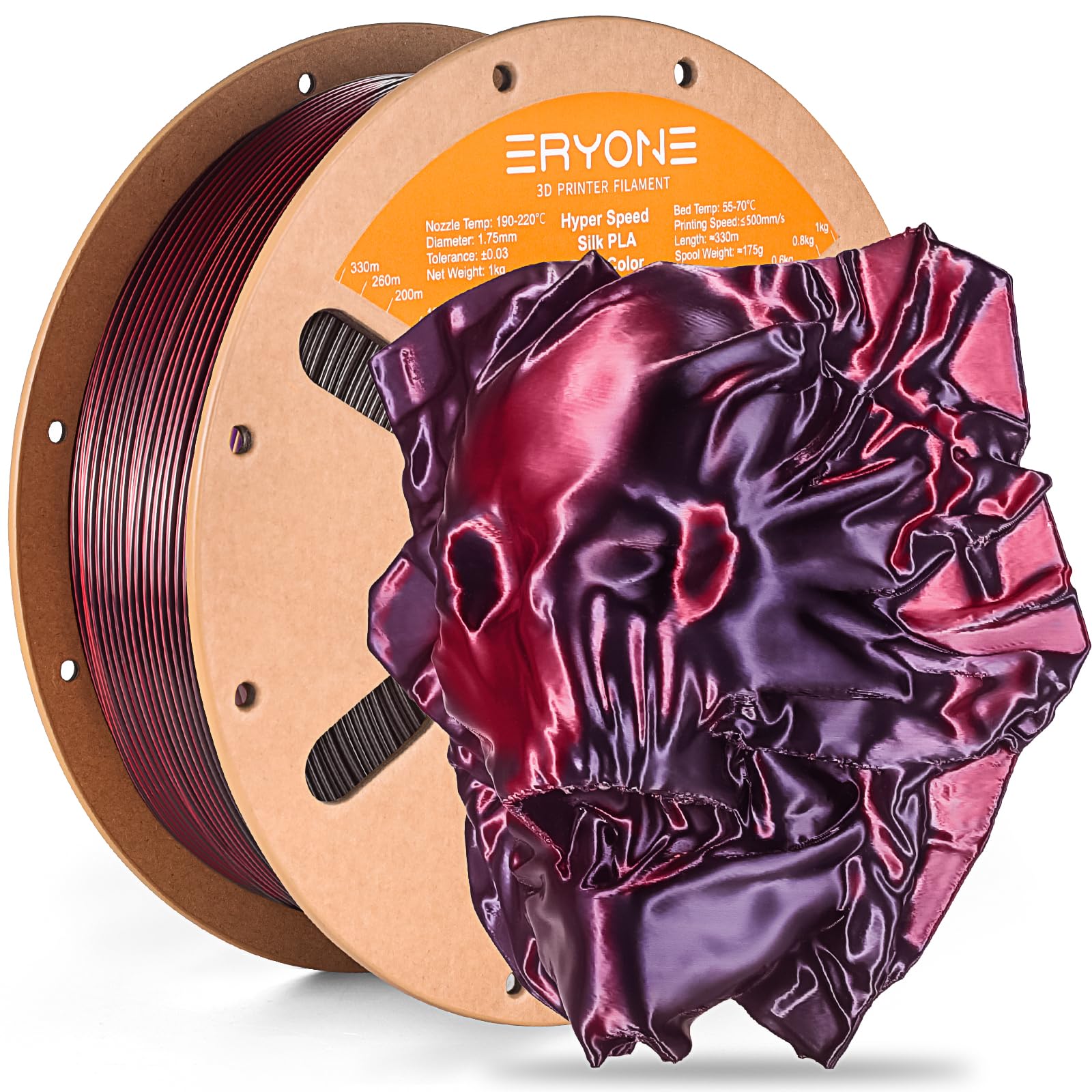 ERYONE Silk Filament PLA+ 1.75mm Shiny 3D Printer Filament, Multicolor PLA 2 in 1, 1kg (2.2LBS)/Spool, HS Silk Dual Color Black 