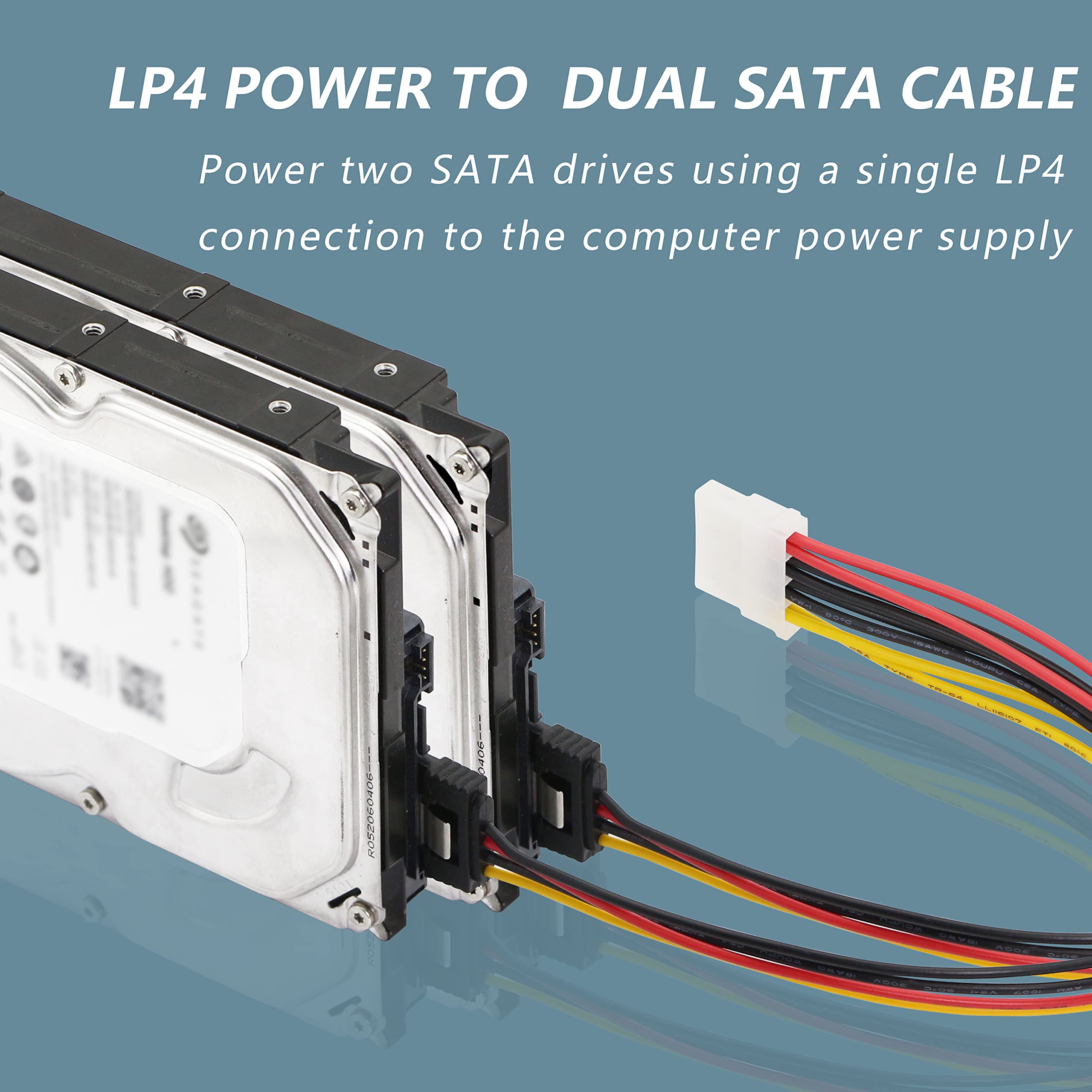 Gelrhonr 8In Lp4 To Dual Latching Sata Power Y Cable Splitter, 4 Pin Ide Female To 15Pin Female Adapter For Hhd/Ssd/Dvd Rw/Hard Drive 2Pcs