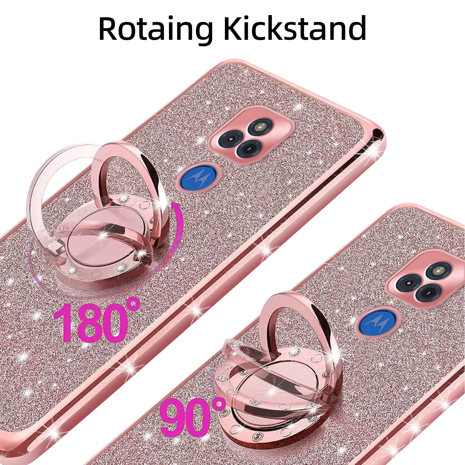 Kudini For Moto G Play 2021 Case For Women Glitter Crystal Soft Clear Tpu Luxury Bling Cute Protective Cover With Kickstand Stra