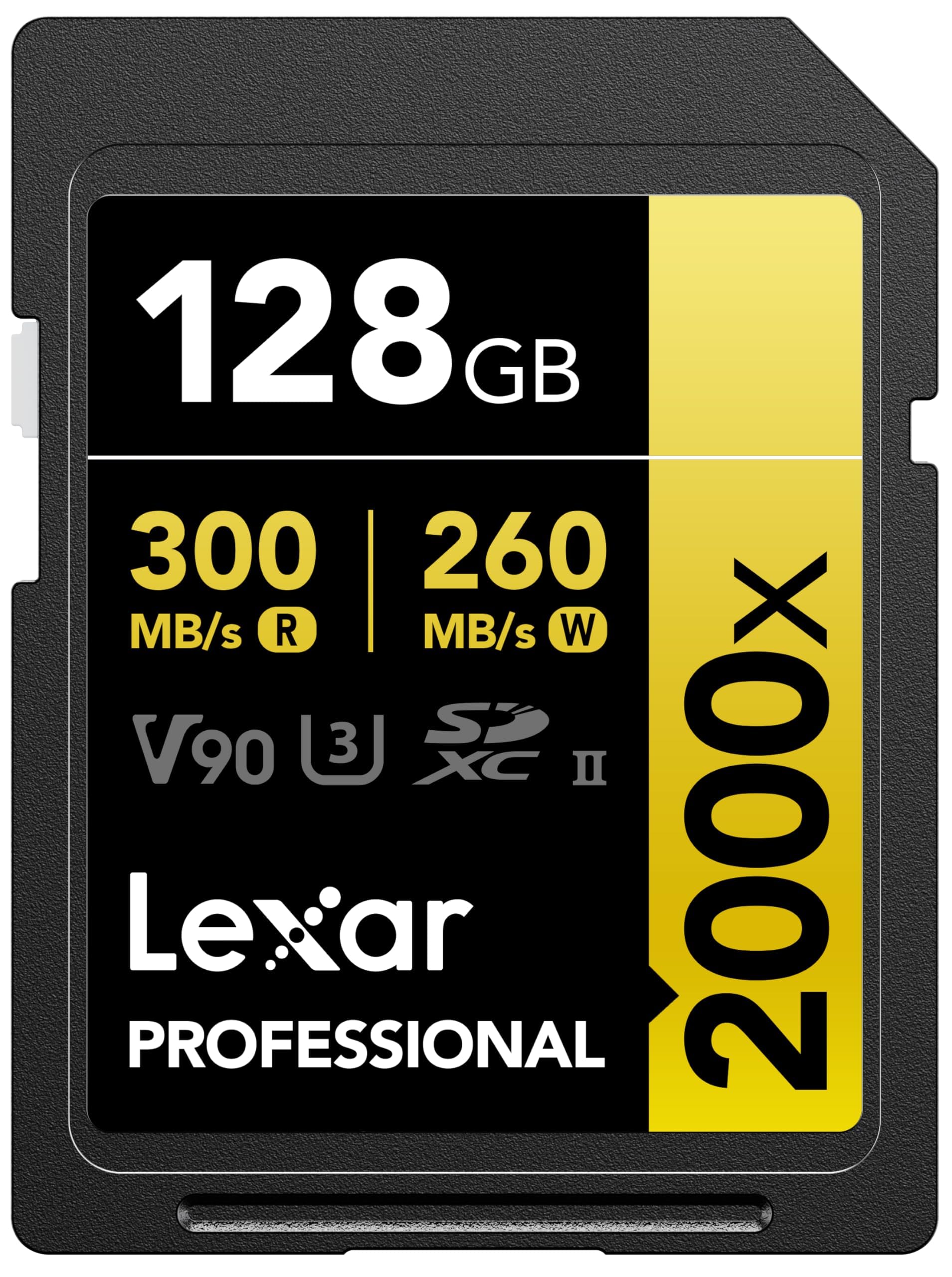 Lexar Professional 2000X 128Gb Sdxc Uhs Ii Memory Card, C10, U3, V90, Full Hd & 8K Video, Up To 300Mb/S Read, For Dslr, Cinema Q