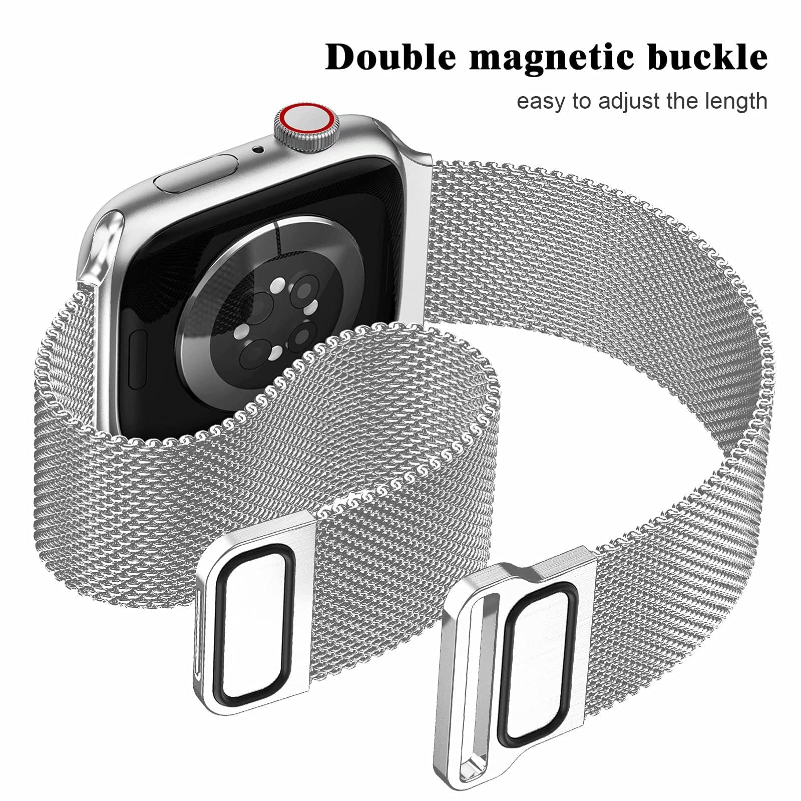 Geoumy Metal Magnetic Bands Compatible For Apple Watch Band Series 10 46Mm With Case, Stainless Steel Milanese Mesh Loop Replace