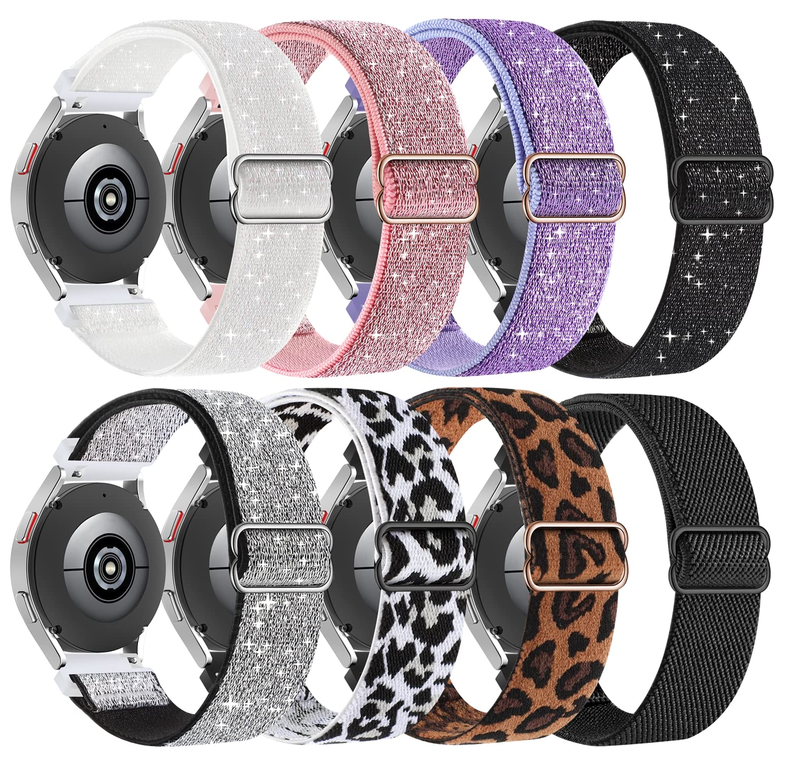 8 Pack Stretchy Bands Compatible with Samsung Galaxy Watch 5 Band/Galaxy Watch 4 Band 40mm 44mm,Galaxy Active 2 band 40mm 44mm,G