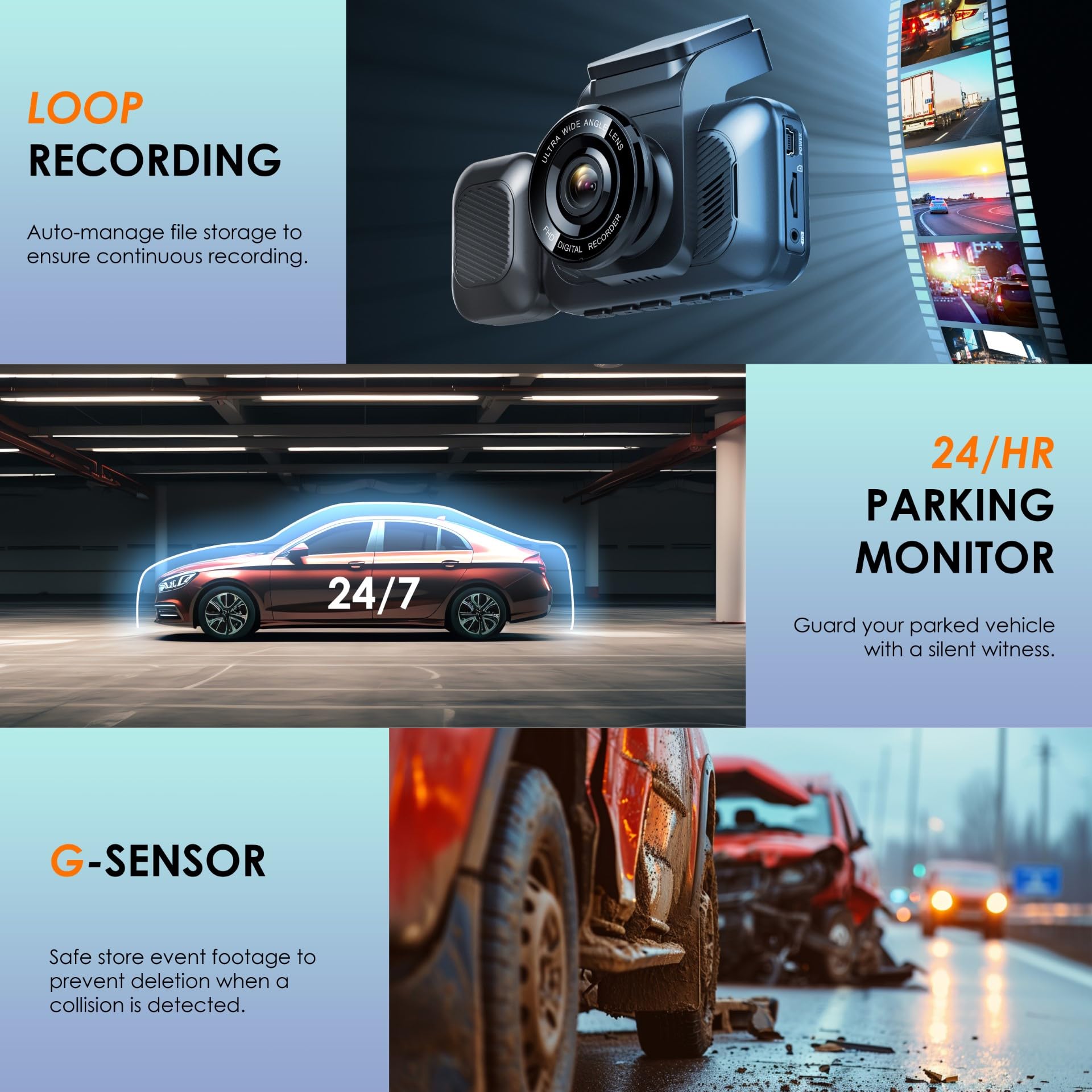 Rexingusa 4K 3 Channel Dash Cam With Wi Fi, Gps, Voice Control, G Sensor, And Loop Recording   Super Capacitor, 170 Wide Angle,