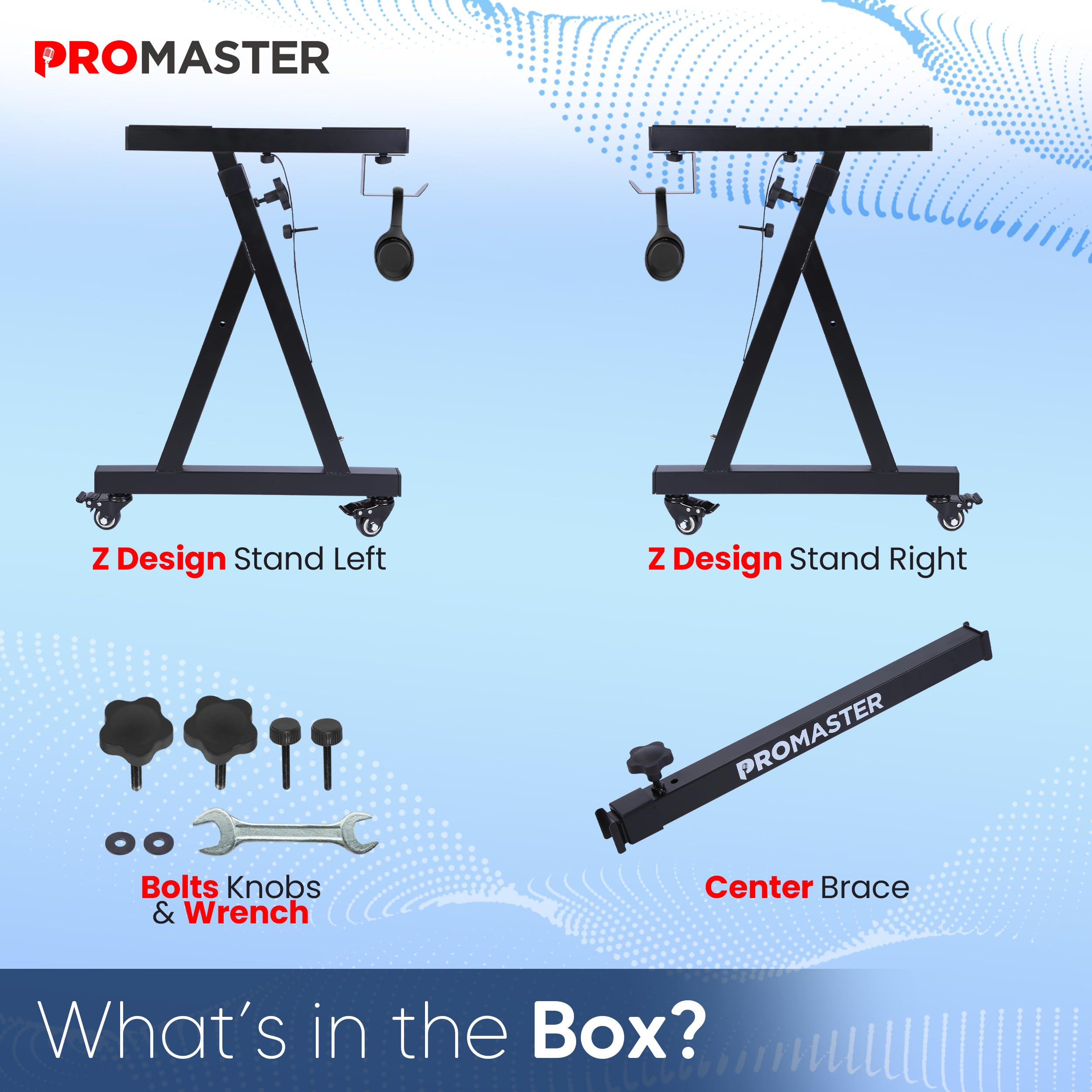 Thepromaster Z-Design Keyboard Stand - 20-34 Inches Adjustable, Portable, Universal, Foam-Padded Arms, Designed Z Style, Digital