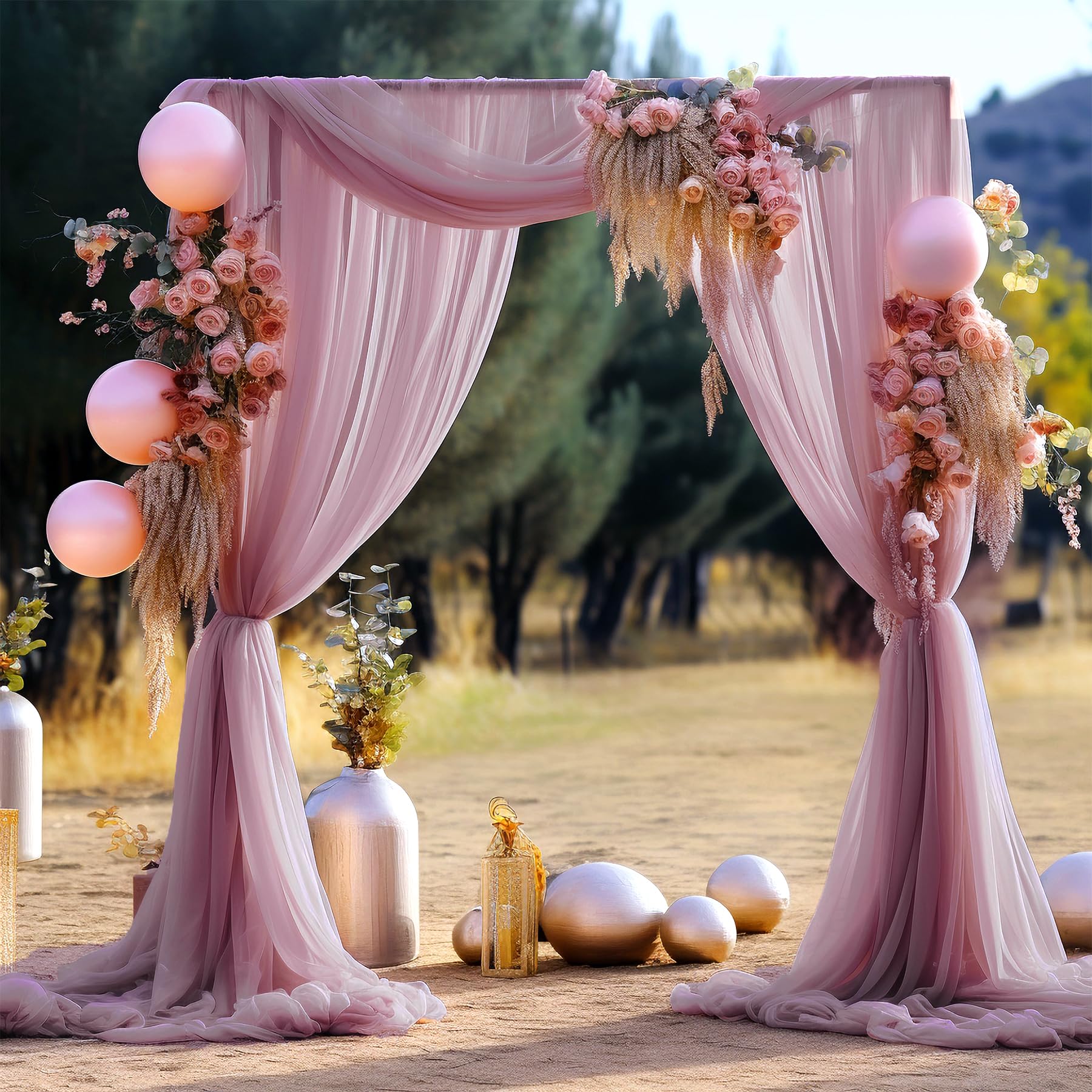 Wedding Arch Draping Fabric, 1 Panel 28 X 19Ft Dusty Rose Arch Drapes Sheer Backdrop Curtain For Wedding Ceremony Party Ceiling