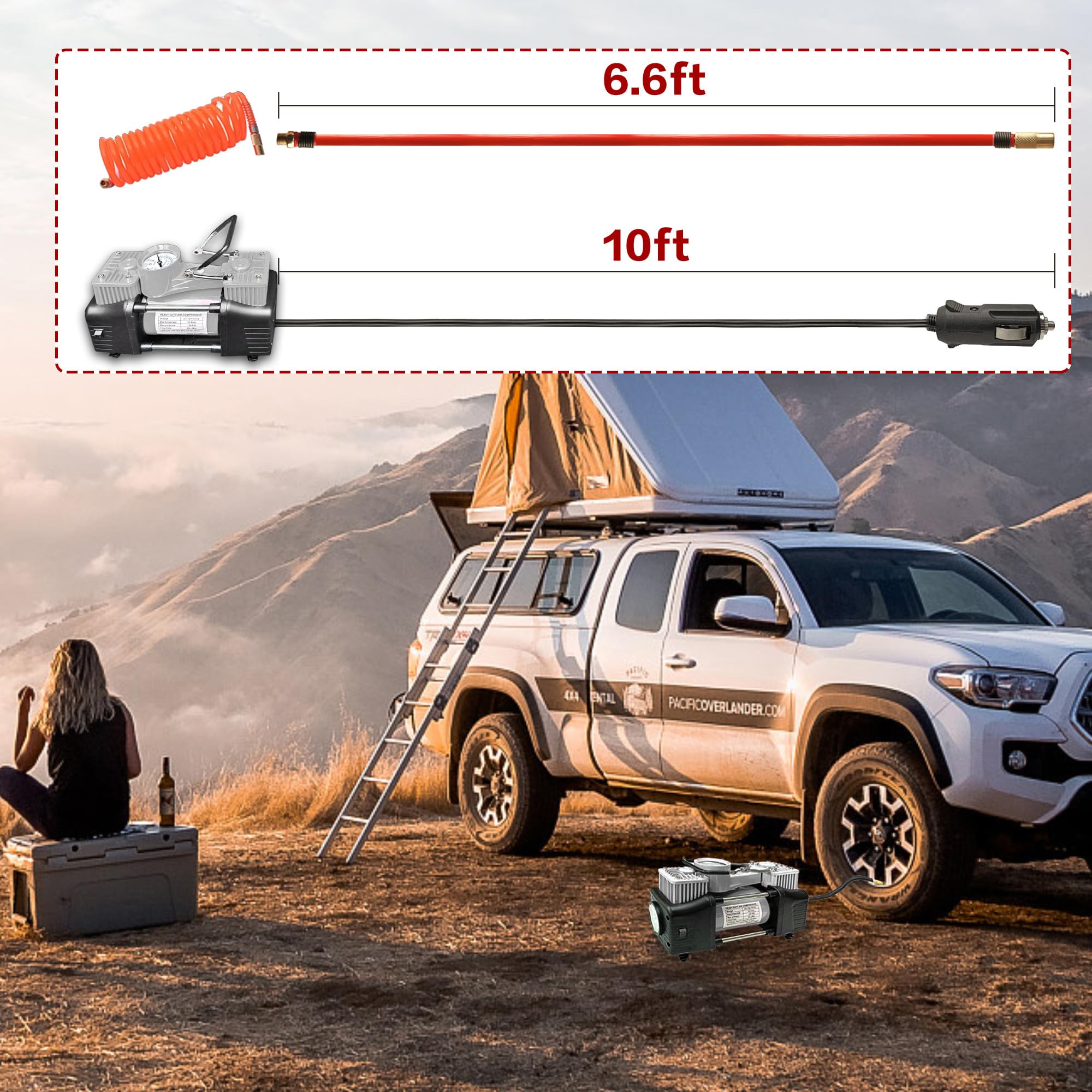 Yungtee Slivertire Inflator Heavy Duty Double Cylinders Direct Drive Inflation Pump,12V Portable Air Compressor Pump With Led Li