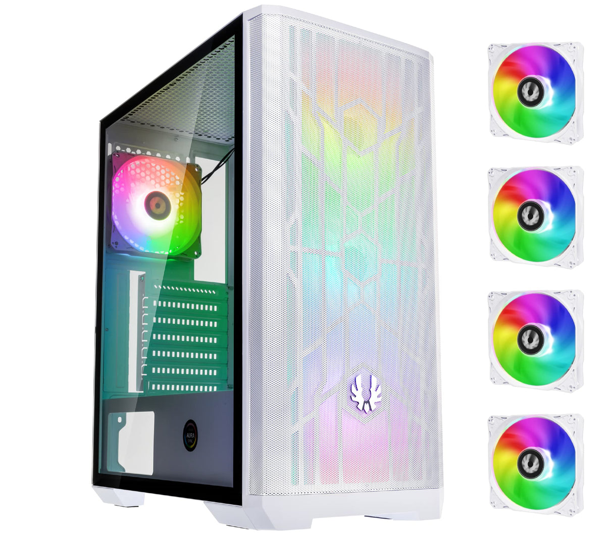 Bitfenix Nova Mesh Se Tg Argb Edition High Airflow Pc Gaming Case White Atx 4Xargb Fans Pre-Installed Temper Glass Aura Sync/Mys