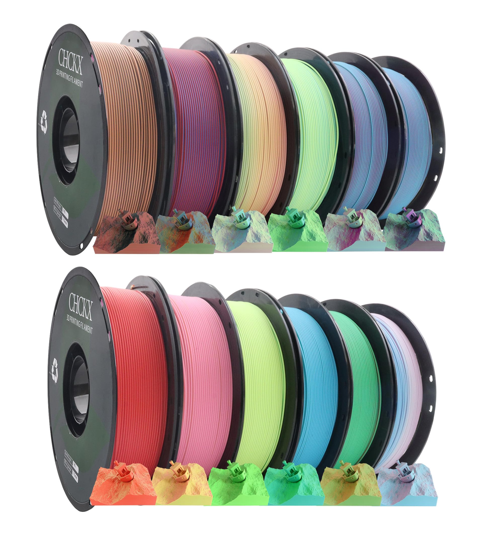 CHCKX Matte PLA 3D Printer Filament Bundle, 12Rolls, Dimensional Accuracy +/- 0.02 mm, 1kg (2.2lbs), 1.75 mm PLA Filament for Mo