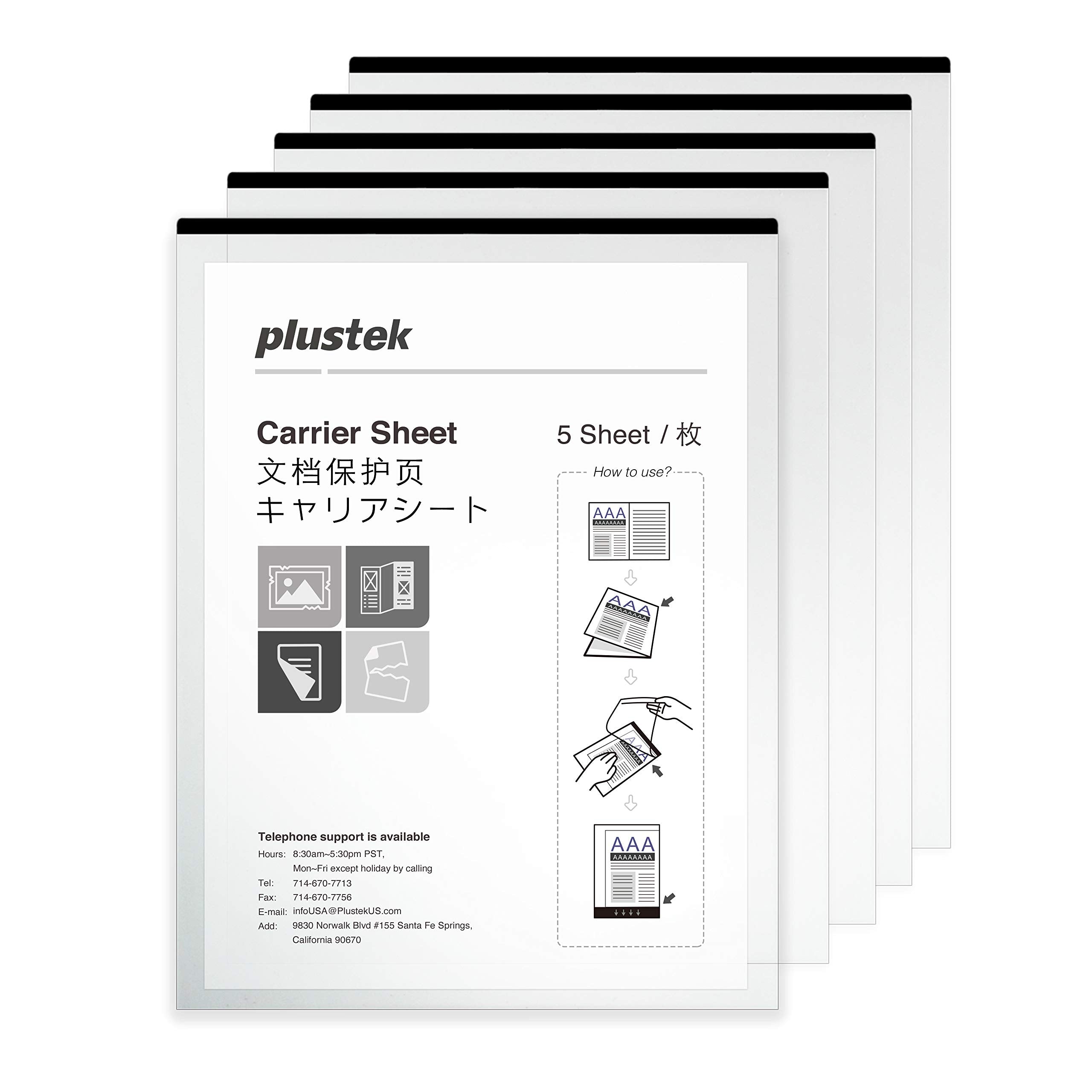 Plustek A4 / Letter Size Document Carrier Sheets (Pack Of 5)   Protects Fragile Paper And A3 Size Document By Folding Support Epson, Brother, Fujitsu And Canon Document Scanner