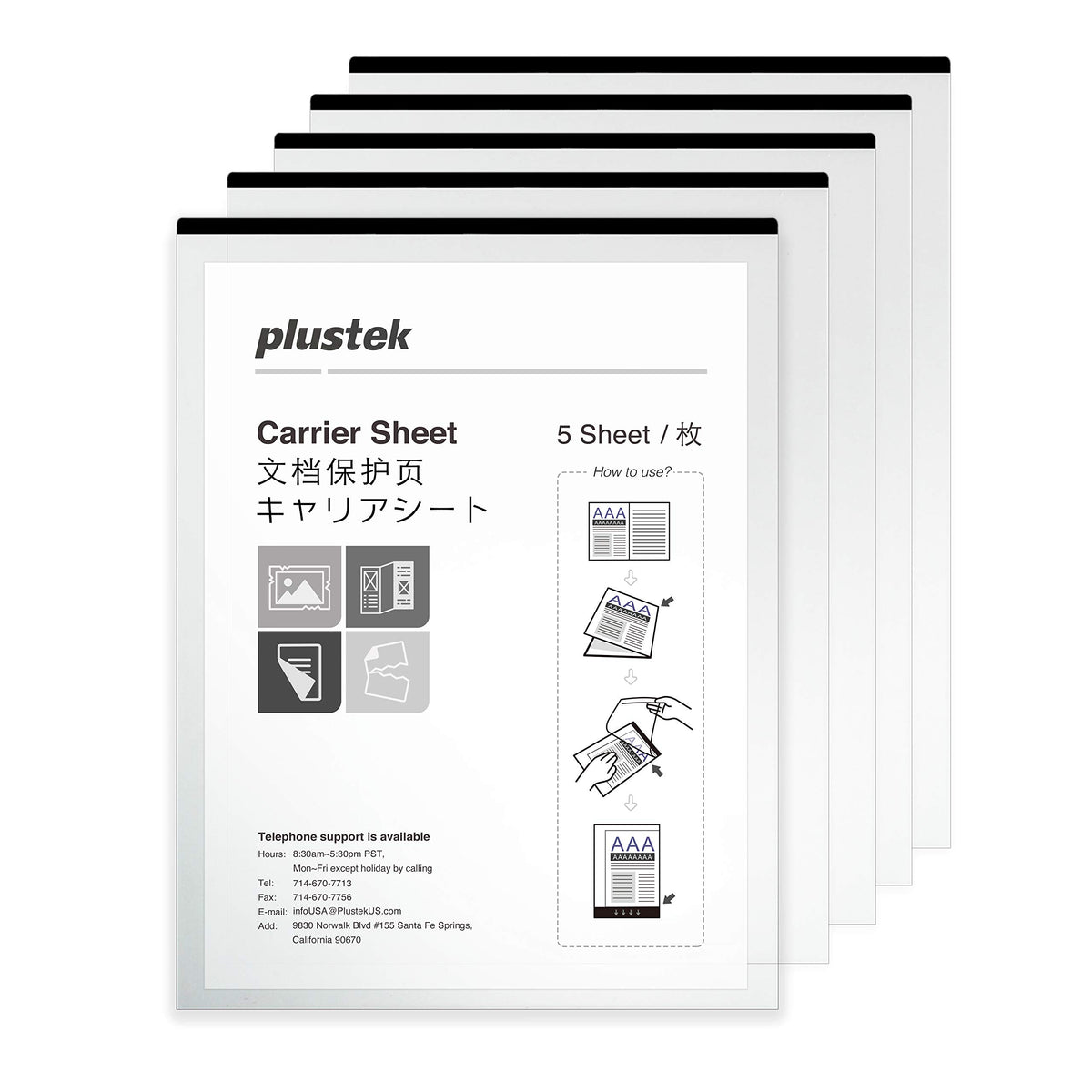 Plustek A4 / Letter Size Document Carrier Sheets (Pack Of 5)   Protects Fragile Paper And A3 Size Document By Folding Support Epson, Brother, Fujitsu And Canon Document Scanner