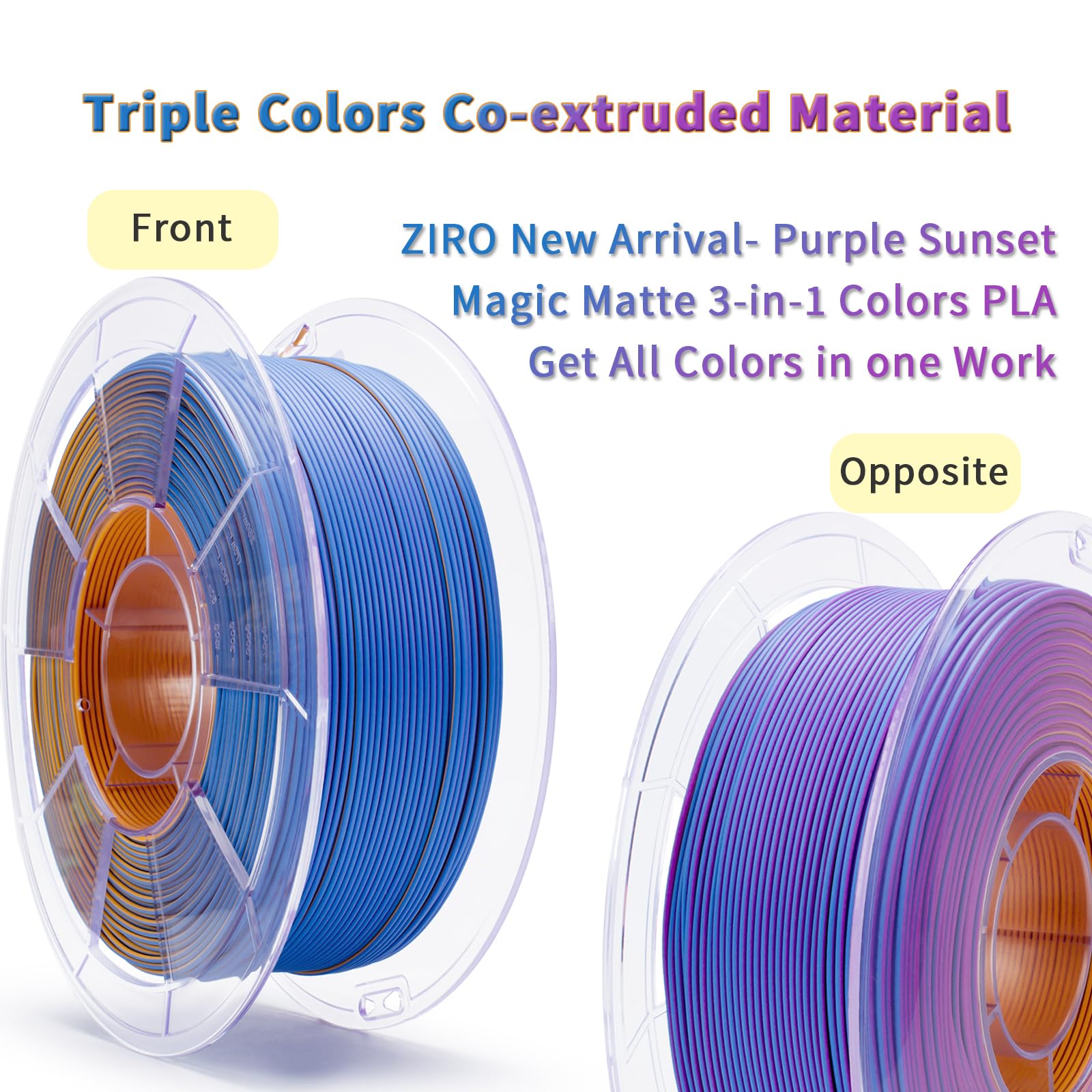 Ziro Pla Filament 1.75Mm, Matte Multicolors 3D Printer Filament, Color Change With Angle, Tri Colors 3 In 1 Chrome, Dimensional