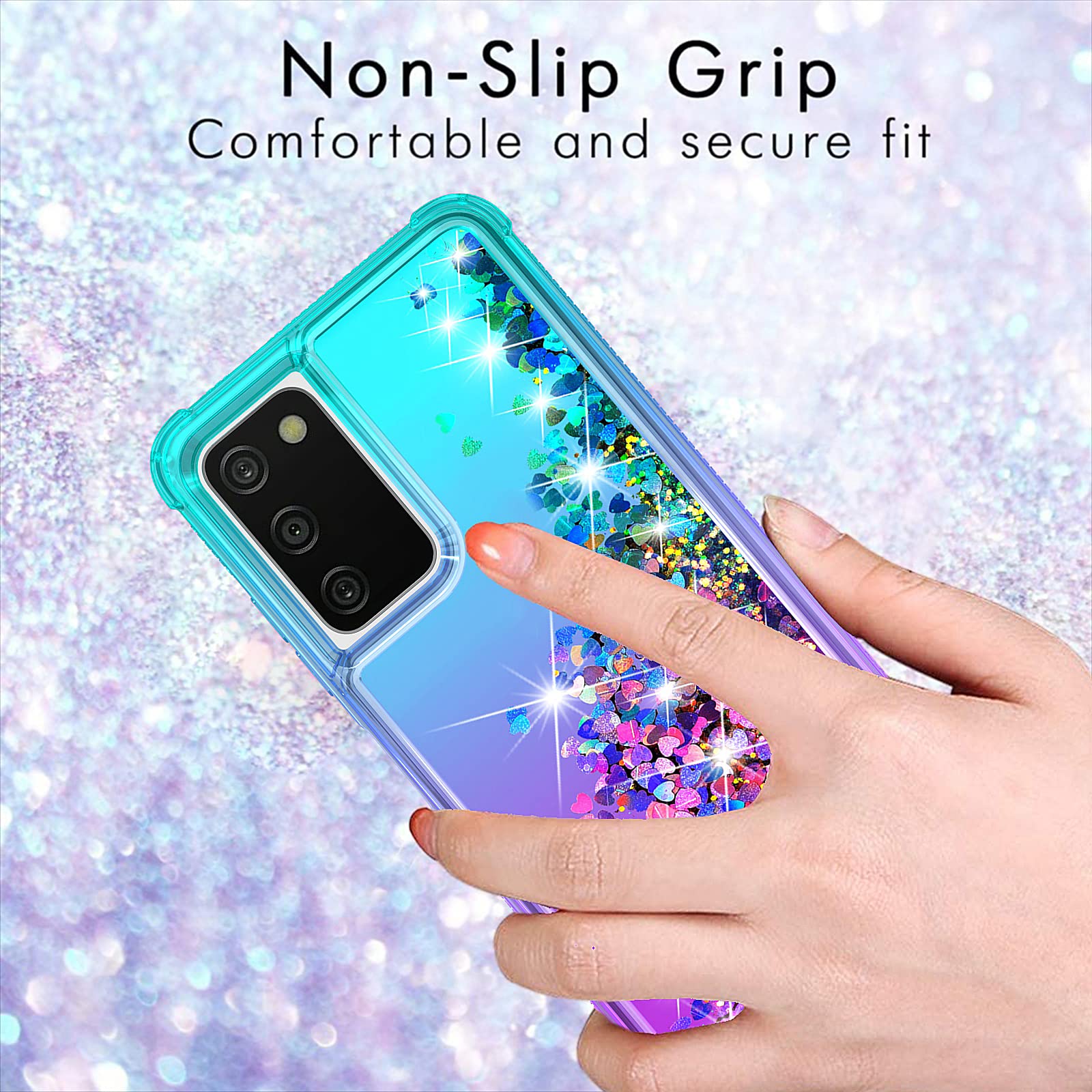Yzok For Galaxy A03S Case,Samsung 03S Case With Hd Screen Protector,Gradient Quicksand Glitter Liquid Floating Waterfall Durable