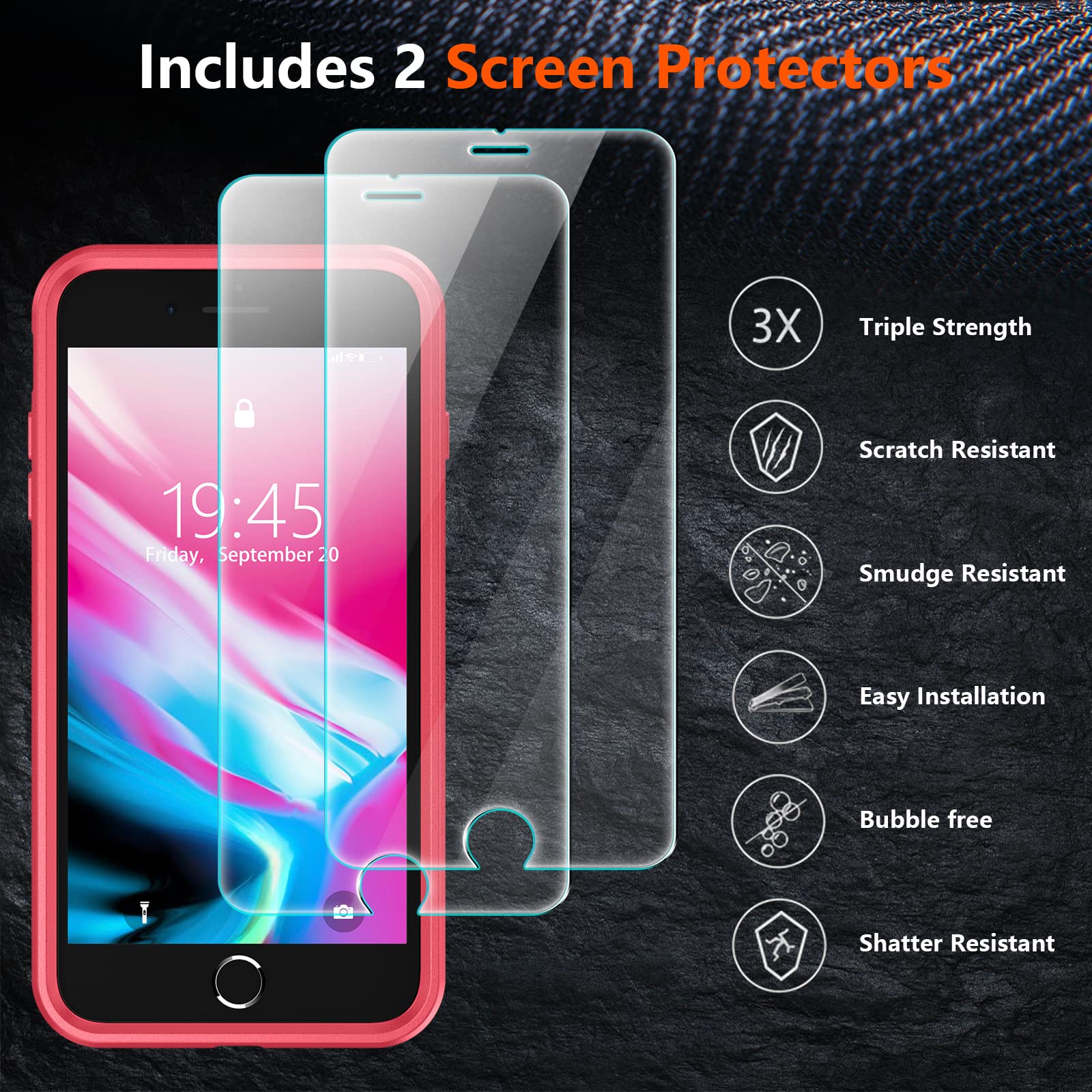 Spidercase For Iphone 7/8 Plus Case, [10 Ft Military Grade Drop Protection] [Non Slip] [2 Pcs Tempered Glass Screen Protector] S