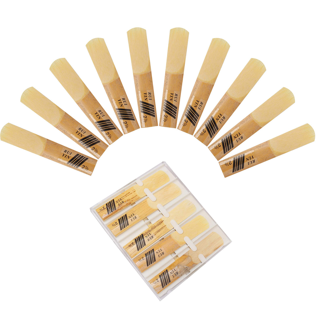 Pimoys 10 Pack Traditional Bb Clarinet Reeds With Plastic Box, Strength 2.5