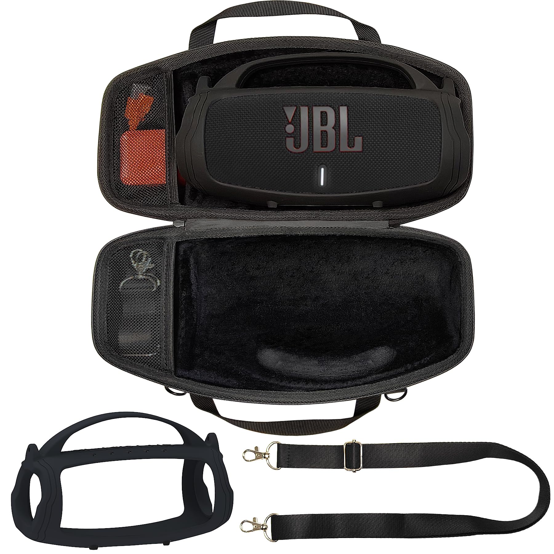 Silicone Cover And Hard Travel Case For Jbl Charge 4 / Charge 5 Portable Bluetooth Speaker Accessories (Black Case, Not For Wi Fi Version)