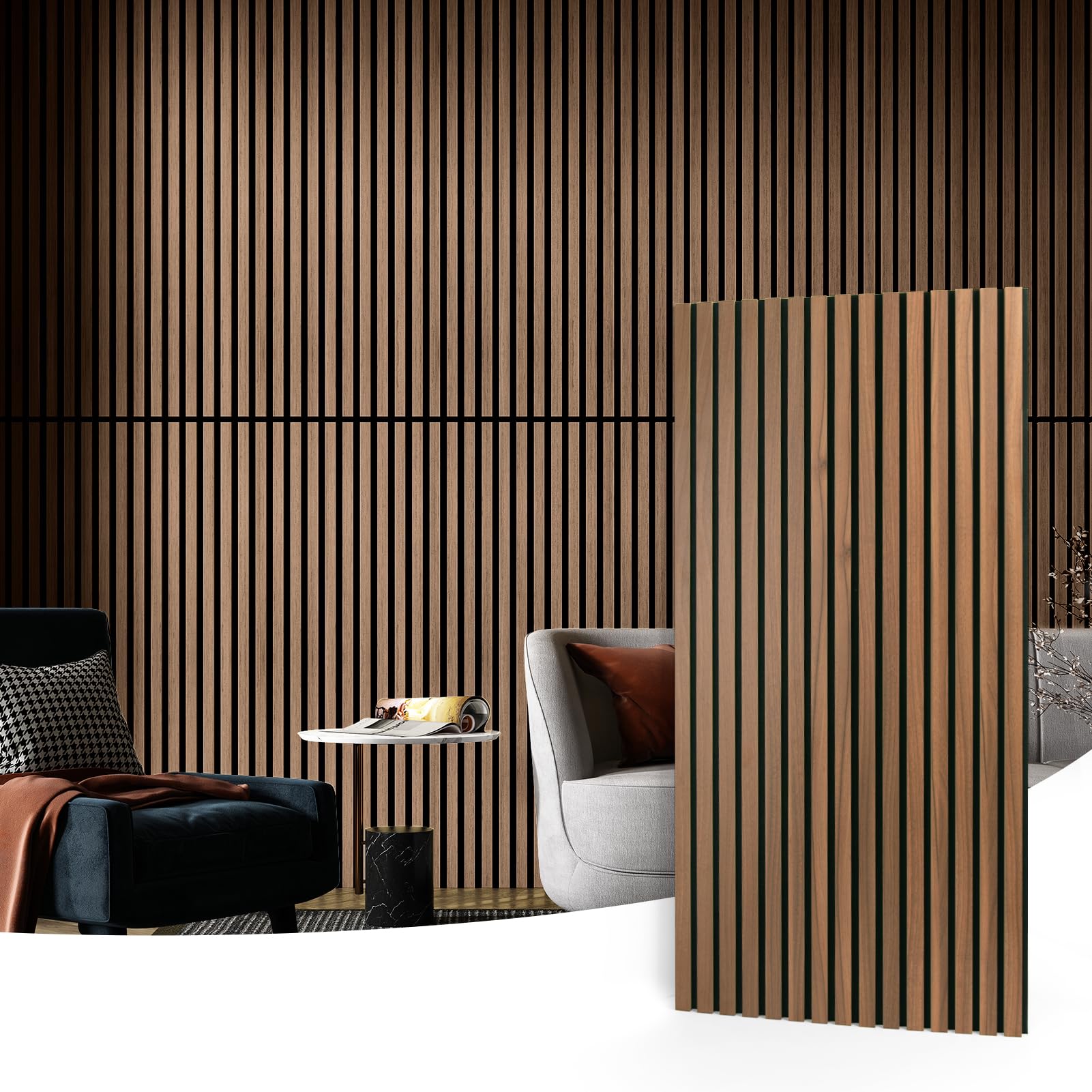 Art3d 4 Pack 47.2 x 23.6in. Wood Slat Acoustic Panels for Wall and Ceiling - 3D Fluted Sound Absorbing Panel with Wood Finish - 