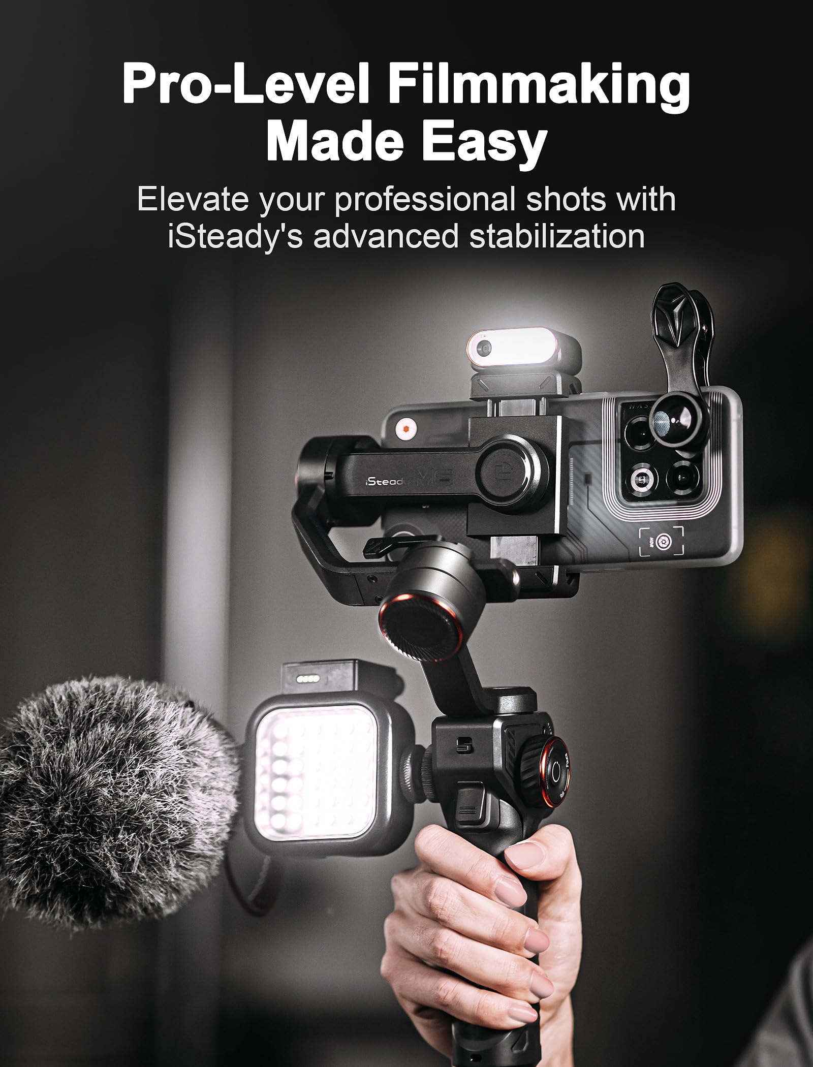 hohem iSteady M6 Gimbal Stabilizer for Smartphone, 3-Axis, AI Tracking, 18H Battery, Black