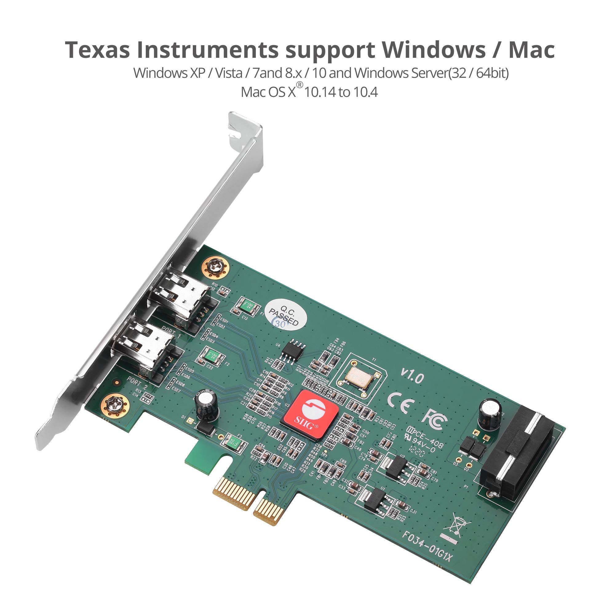 Siig Dual Profile 2 Port Firewire 400 Pcie Card, Pcie 1.1 X1 To Dual 6 Pin 1394A Port, 400Mbps, Ti Xio2213Bzay Chipset, For Wind
