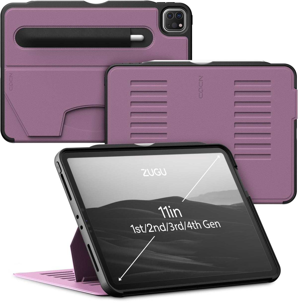 Zugu Case Ipad Pro 11 Inch Case 1St/2Nd/3Rd/4Th Generation Case 2018/2020/2021/2022 | Slim Protective Case Wireless Apple Pencil Charging | Convenient Magnetic Stand & Sleep/Wake Cover | Berry Purple