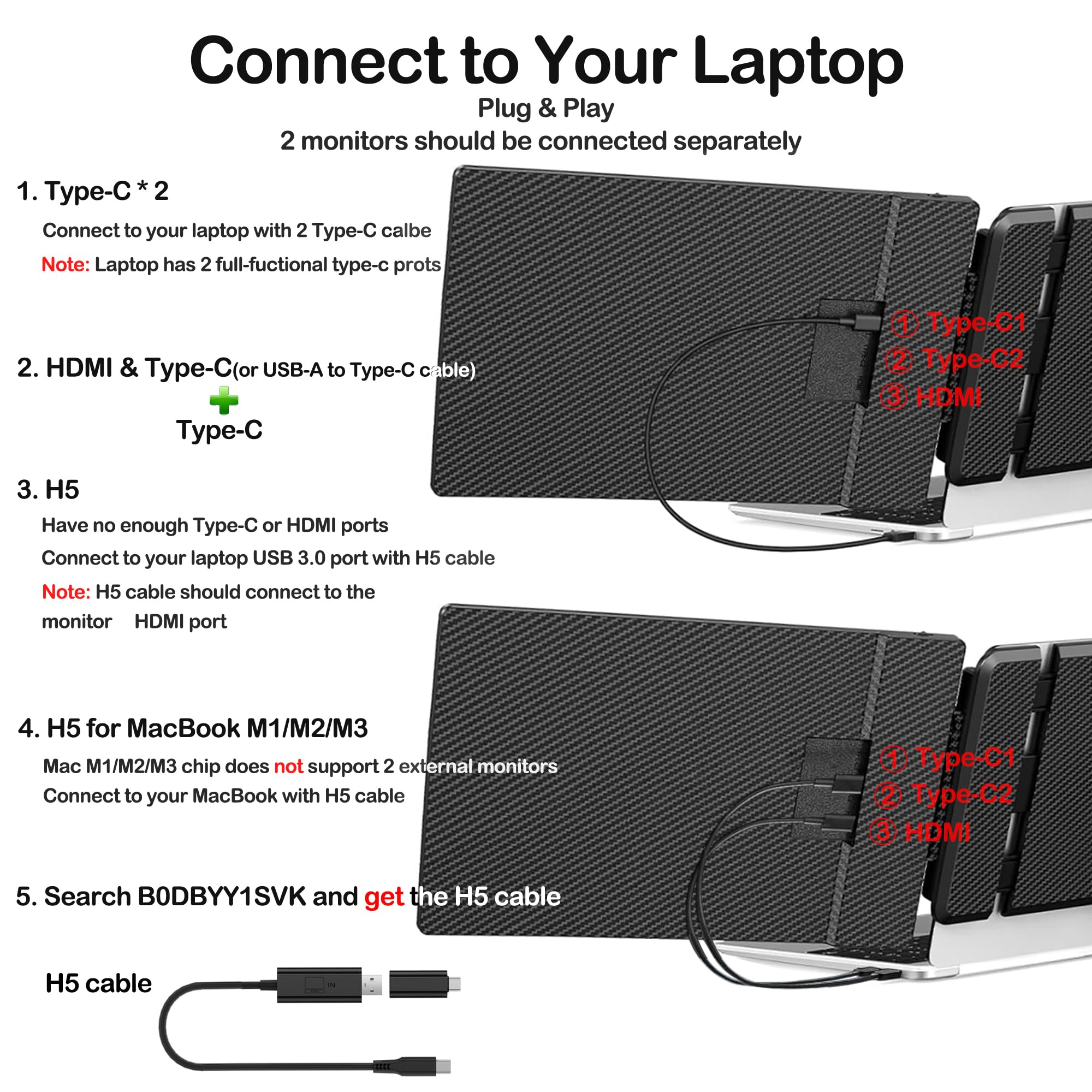 Alecewey Laptop Screen Extender 14 Inch Triple Portable Monitor Attachment Fhd 1080P Extra Screen For 13 17? Laptop With Windows