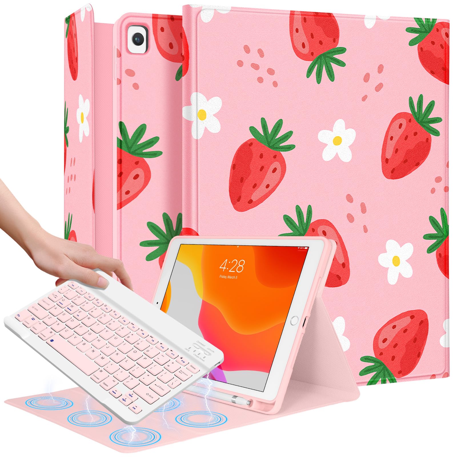 Wazzasoft for iPad 9th/8th/7th/Air 3rd Generation/Pro 10.5 Inch Case Keyboard Pencil Holder Folio Tablet Cover Women Girl Cute G