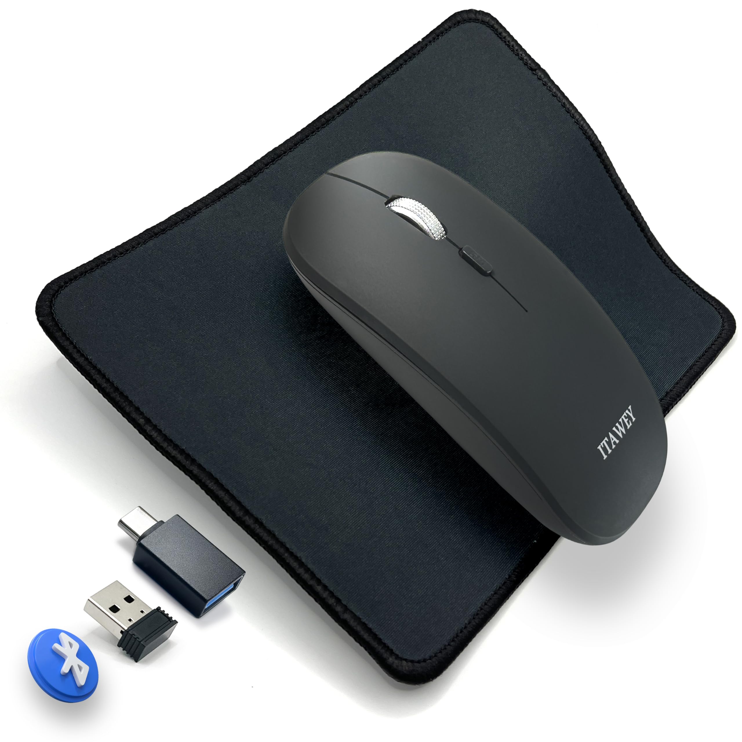 Itawey Wireless Mouse And Pad Combo, Dual Mode Bluetooth 5.2 And Usb Receiver 2.4G, Rechargeable, Quiet Clicks, Compact, 1600 Dp