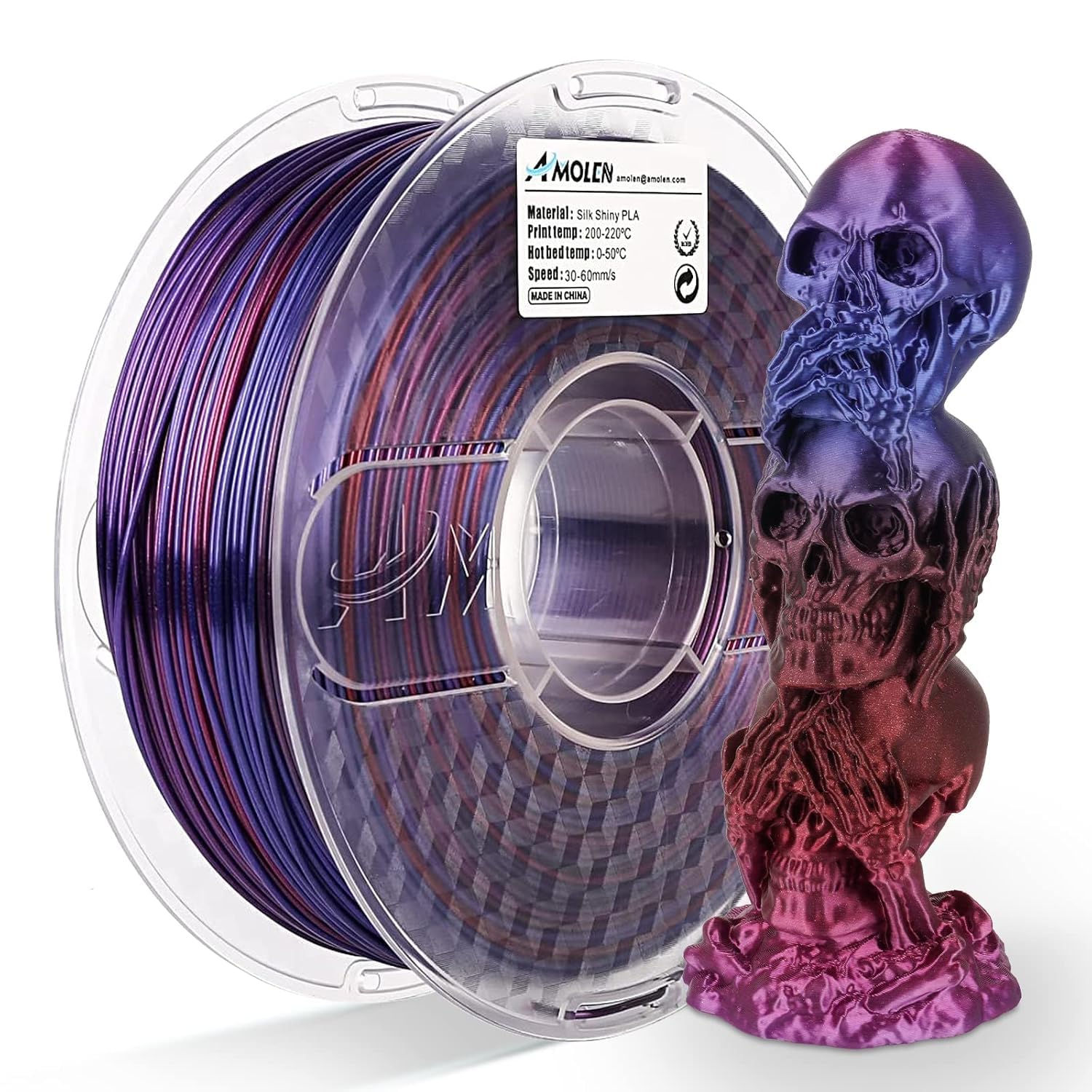 Amolen Pla 3D Printer Filament, Pla Filament 1.75Mm Silk Blue Purple Shiny Red Filament, 3D Printing Filament 1Kg/2.2Lb