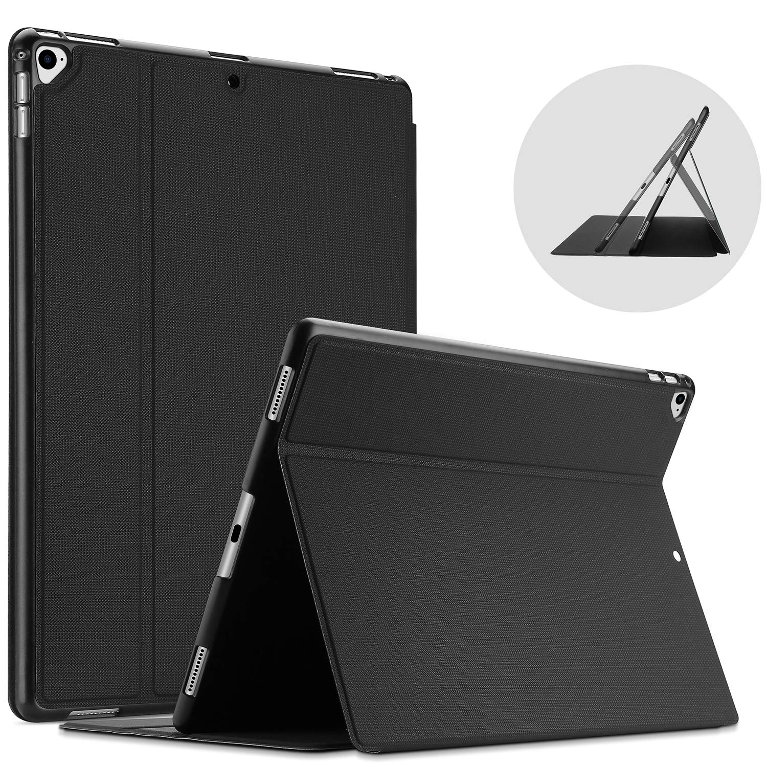 Procase Cover For Ipad Pro 12.9 2017/2015 (Old Model, 2Nd & 1St Gen), Slim Stand Protective Folio Case Smart Cover For Ipad Pro 12.9 Inch 2Nd Gen 2017 / Ipad Pro 12.9 Inch 1St Gen 2015  Black