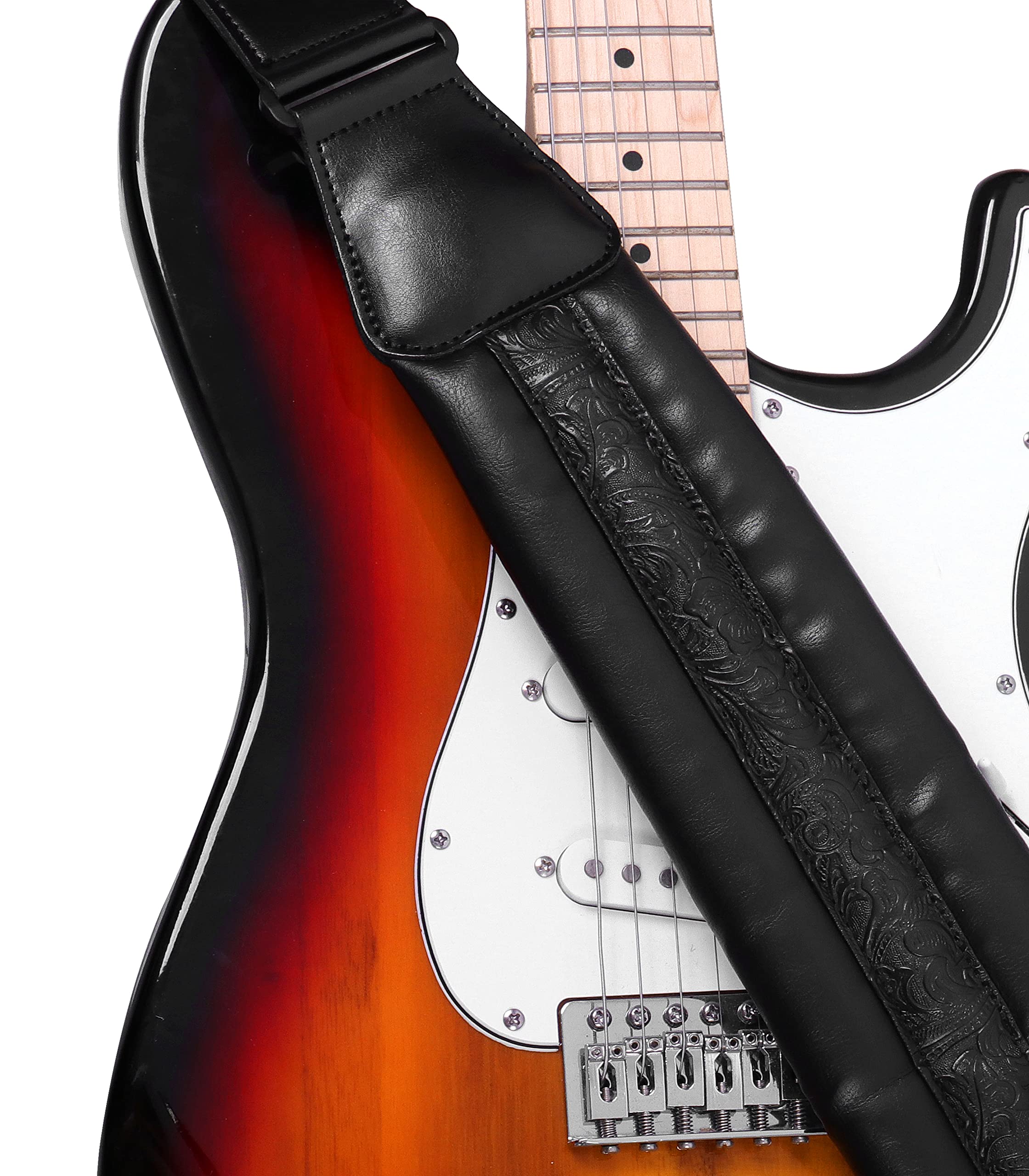 Neoprene Guitar Strap 3.4'' With Carbon Buckle, Leather Top & Back Soft For Bass, Electric Acoustic Guitar