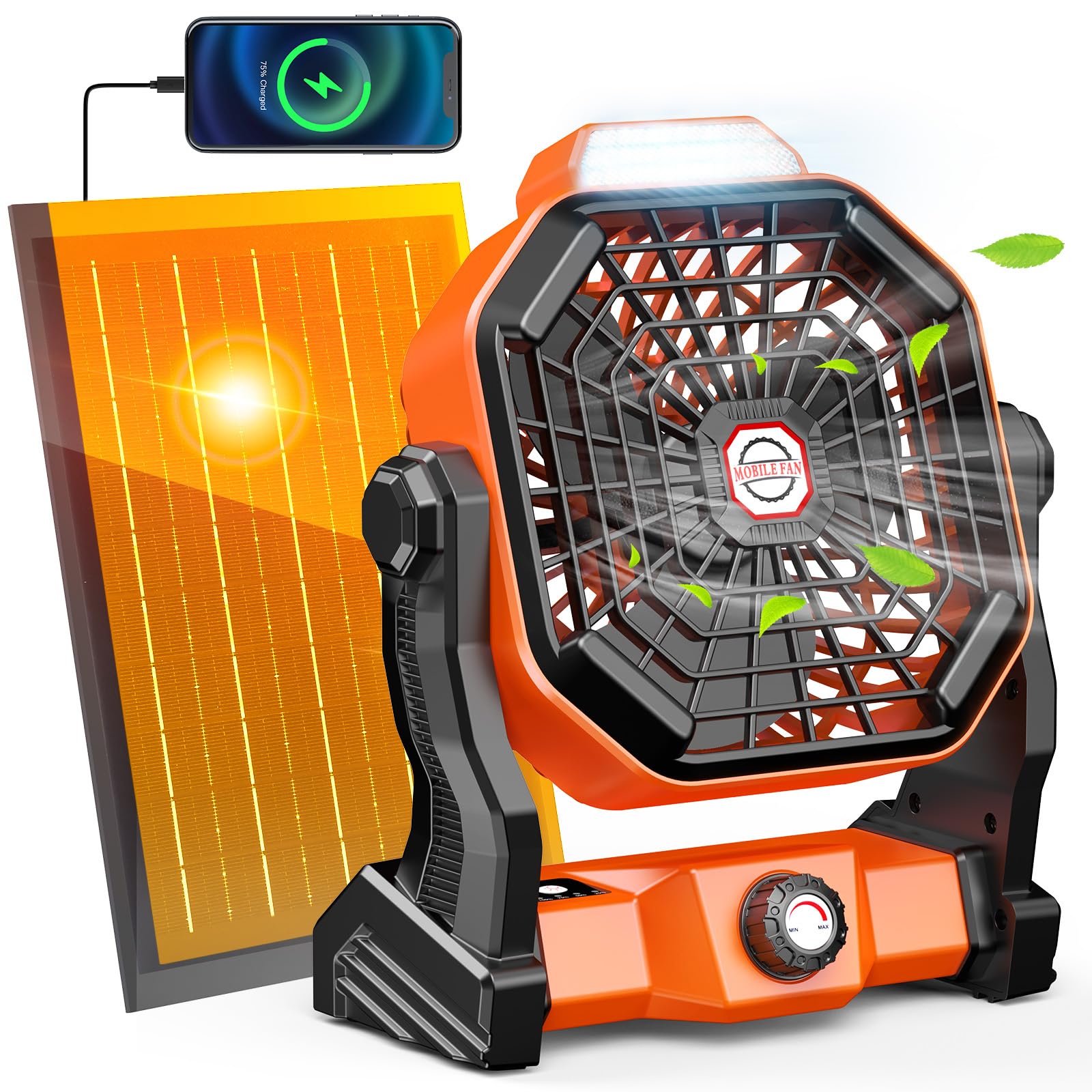 Drchop 10800Mah Solar Powered Fan, 7W Solar Camping Fan & Led Lantern, 8 Inch Rechargeable Fan With Solar Panel, Battery Operate