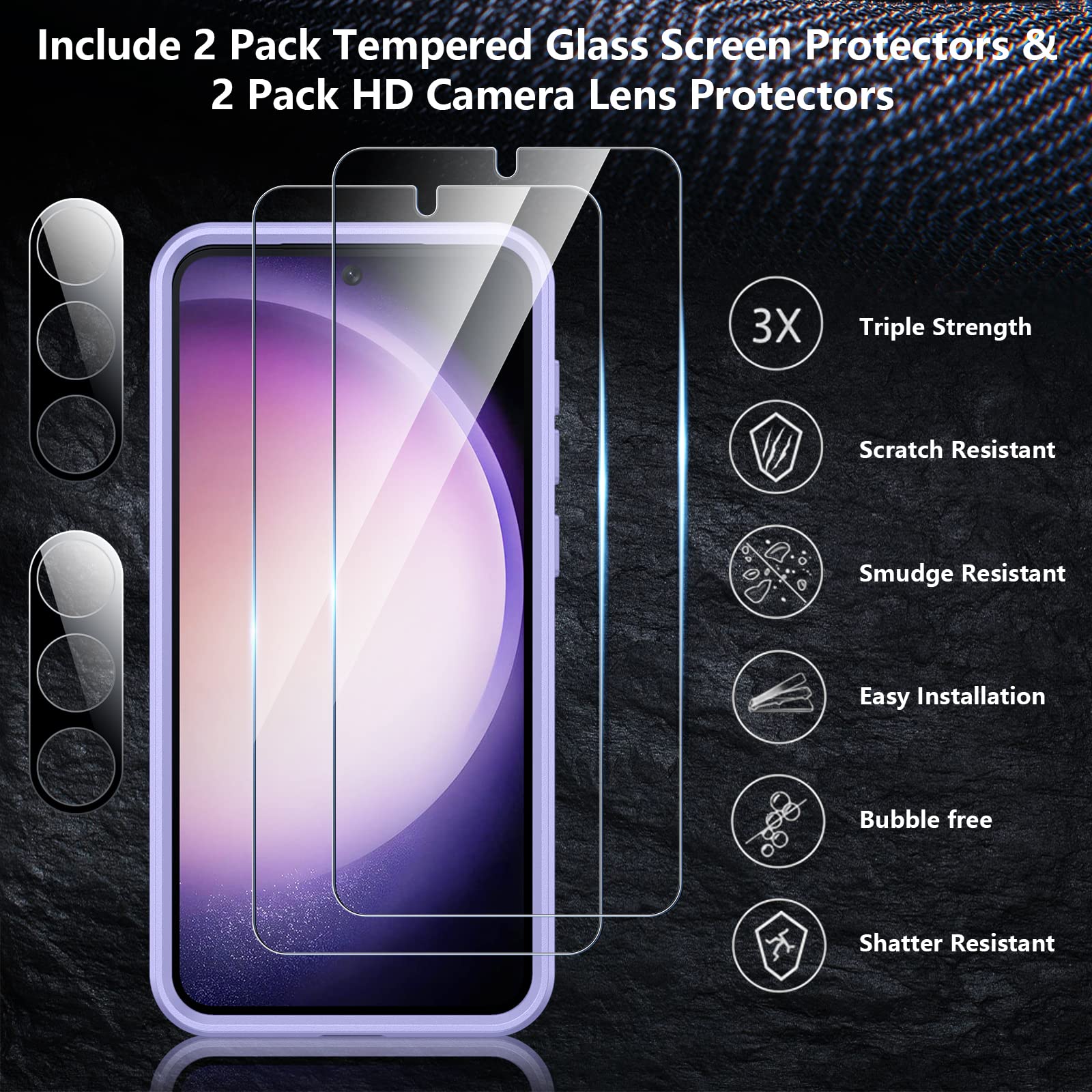 SPIDERCASE Samsung Galaxy S23 Case 10 FT Military Drop Protection with Screen & Camera Protectors Light Purple