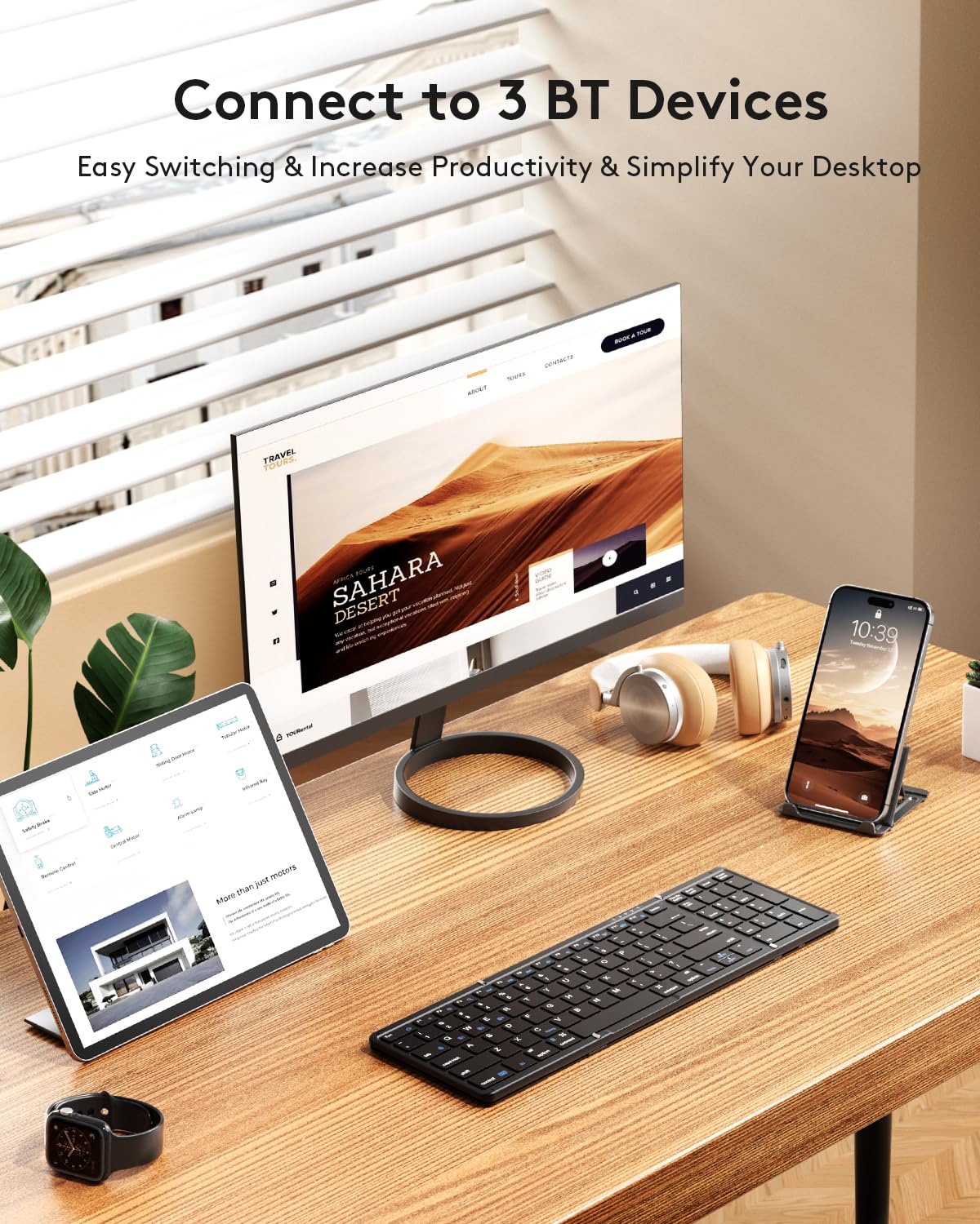 Foldable Bluetooth Keyboard With Numeric Keypad, Samsers Full-Size Wireless Folding Keyboard With Pu Leather, Portable Travel Ke