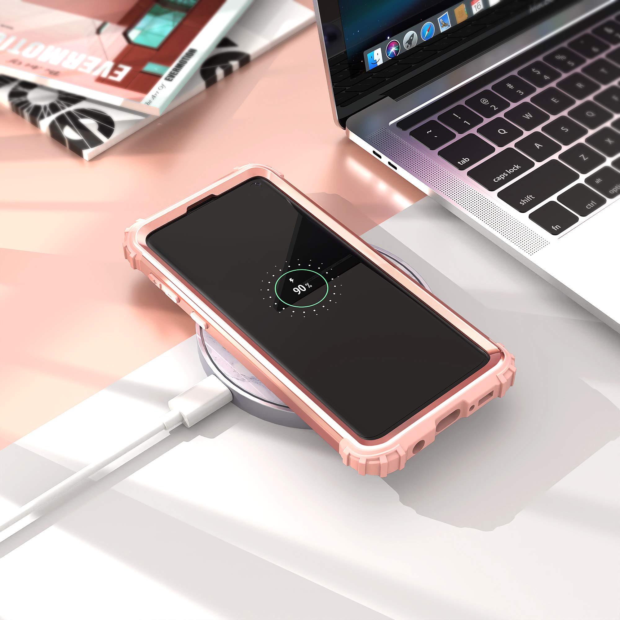 Idweel For Galaxy S10 Case, For Galaxy S10 Case Rose Gold For Women Girls, 3 In 1 Shockproof Slim Hybrid Heavy Duty Protection H