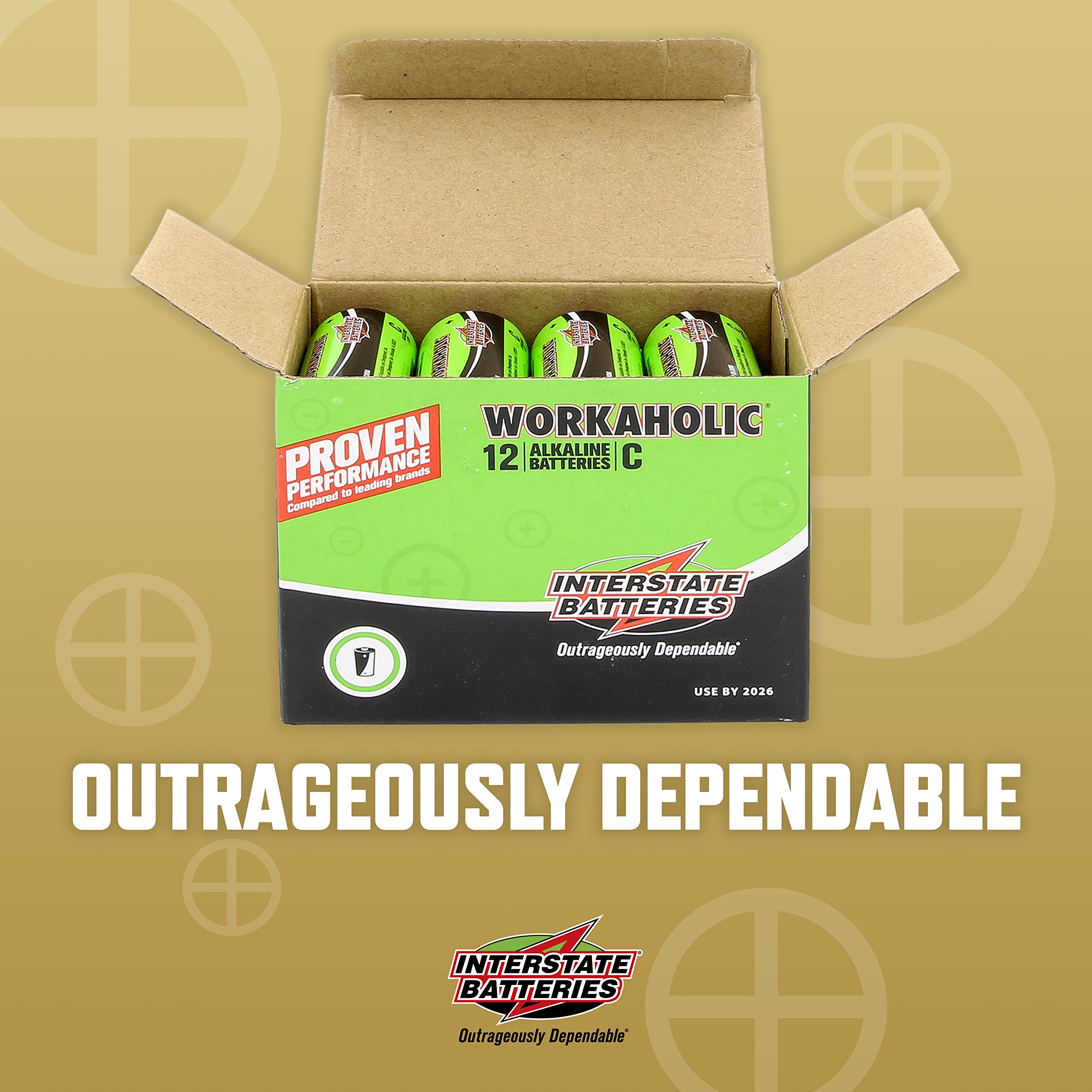 Interstate Batteries C Cell Alkaline Battery (12 Pack) All Purpose 1.5V High Performance Batteries   Workaholic (Dry0080)