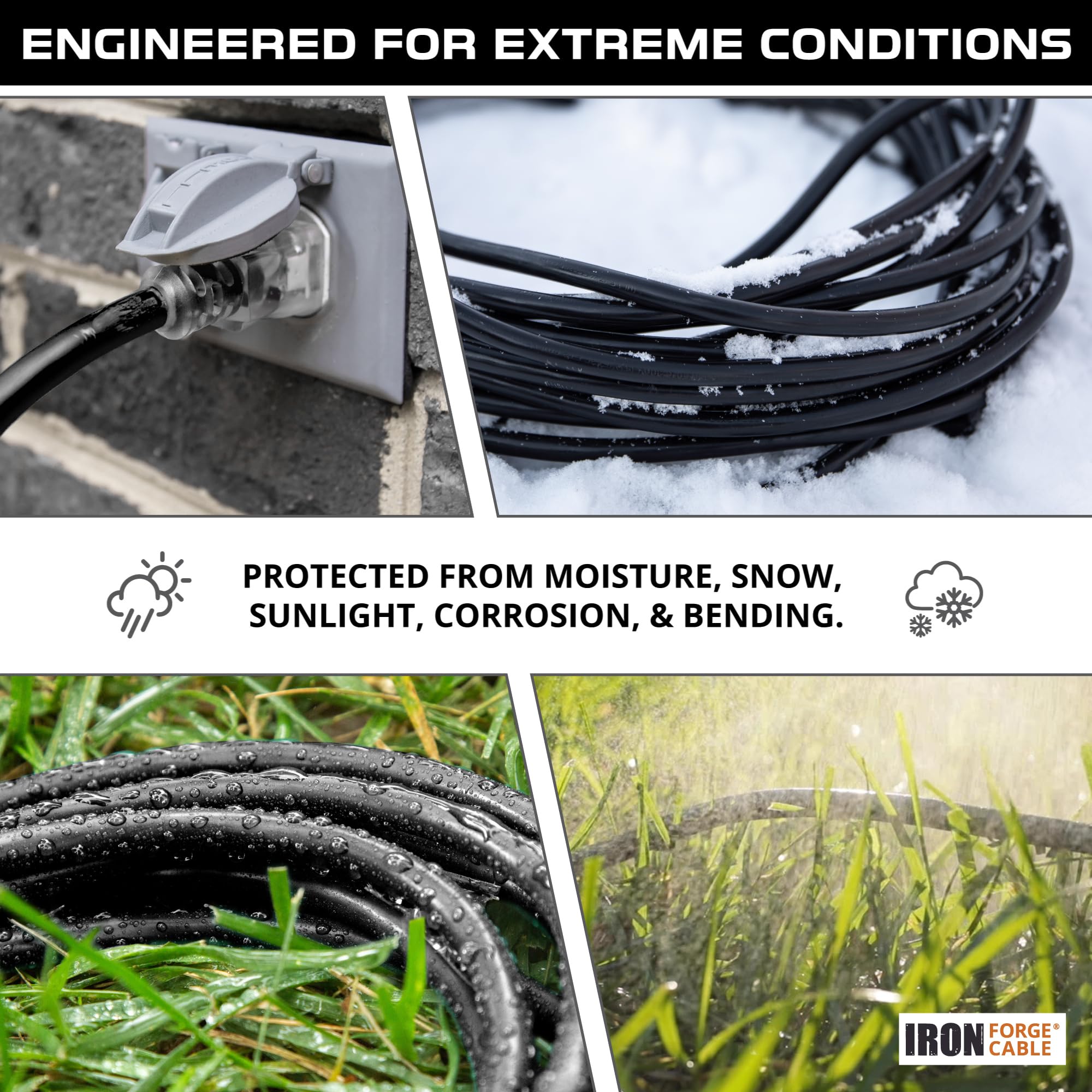 Iron Forge Cable 2 Pack 50 Ft Heavy Duty Extension Cord Outdoor, Oil Resistant Weatherproof 12 Gauge Extension Cord 50 Ft 3 Pron