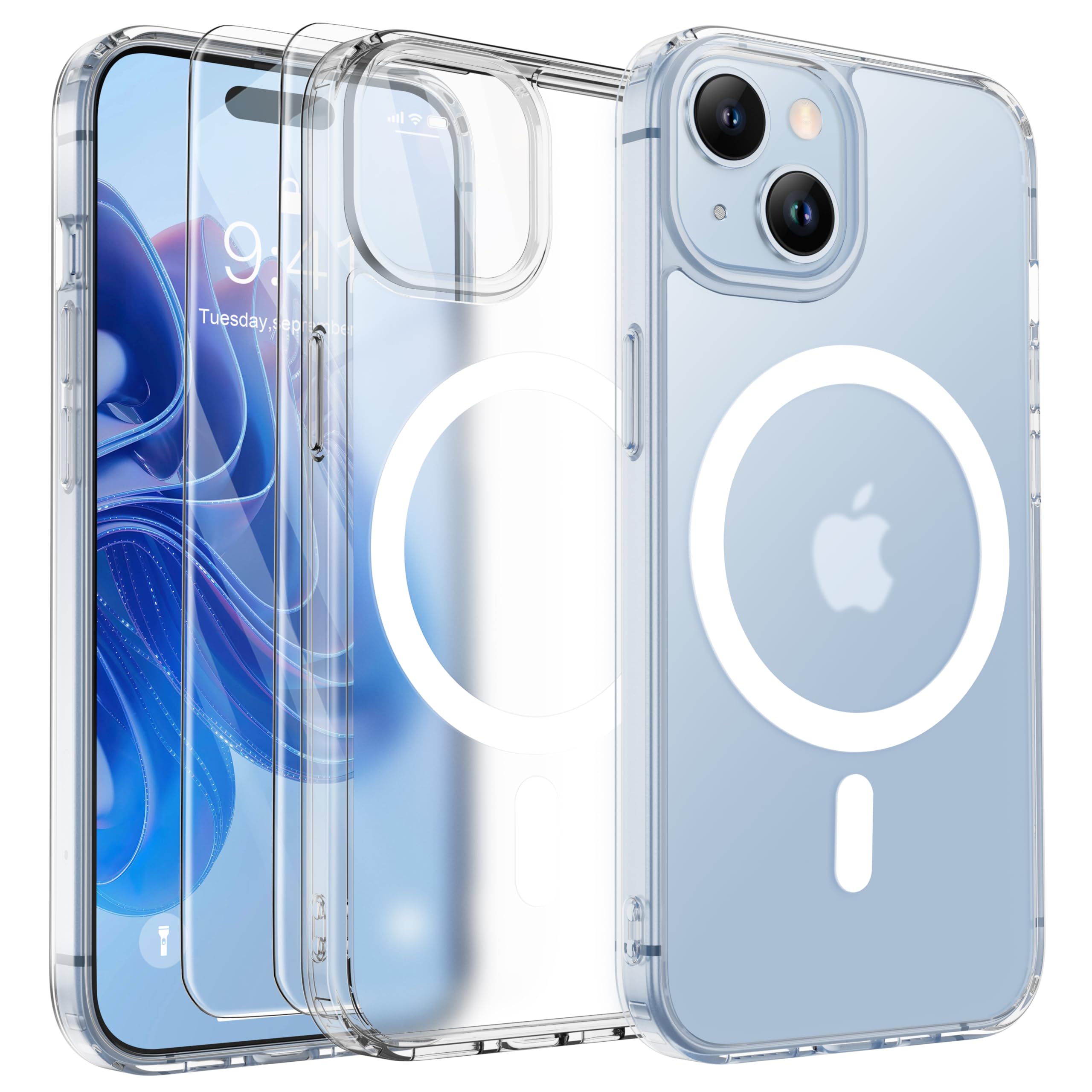 ORETECH Magnetic for iPhone 15 Case, [Compatible with MagSafe][2 Pcs Screen Protectors][15 FT Drop Protection] Translucent Back,