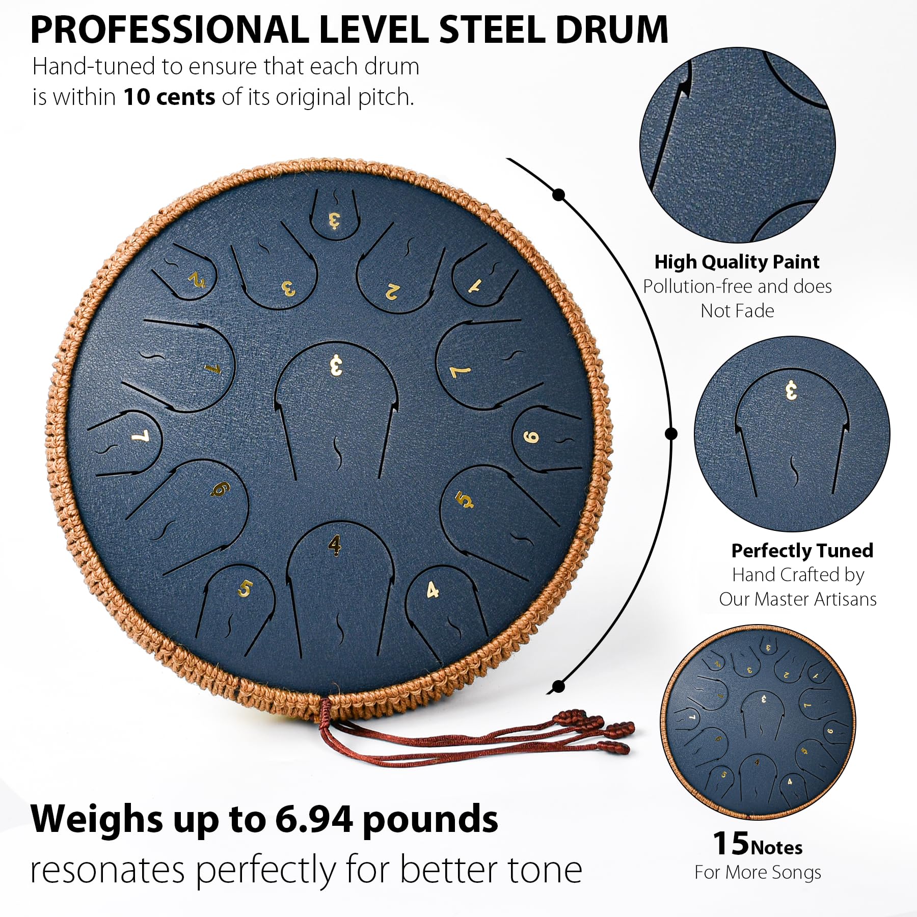 Steel Tongue Drum   14 Inch 15 Note Tongue Drum   Hand Pan Drum With Music Book, Handpan Drum Mallets And Carry Bag, C Major (Na