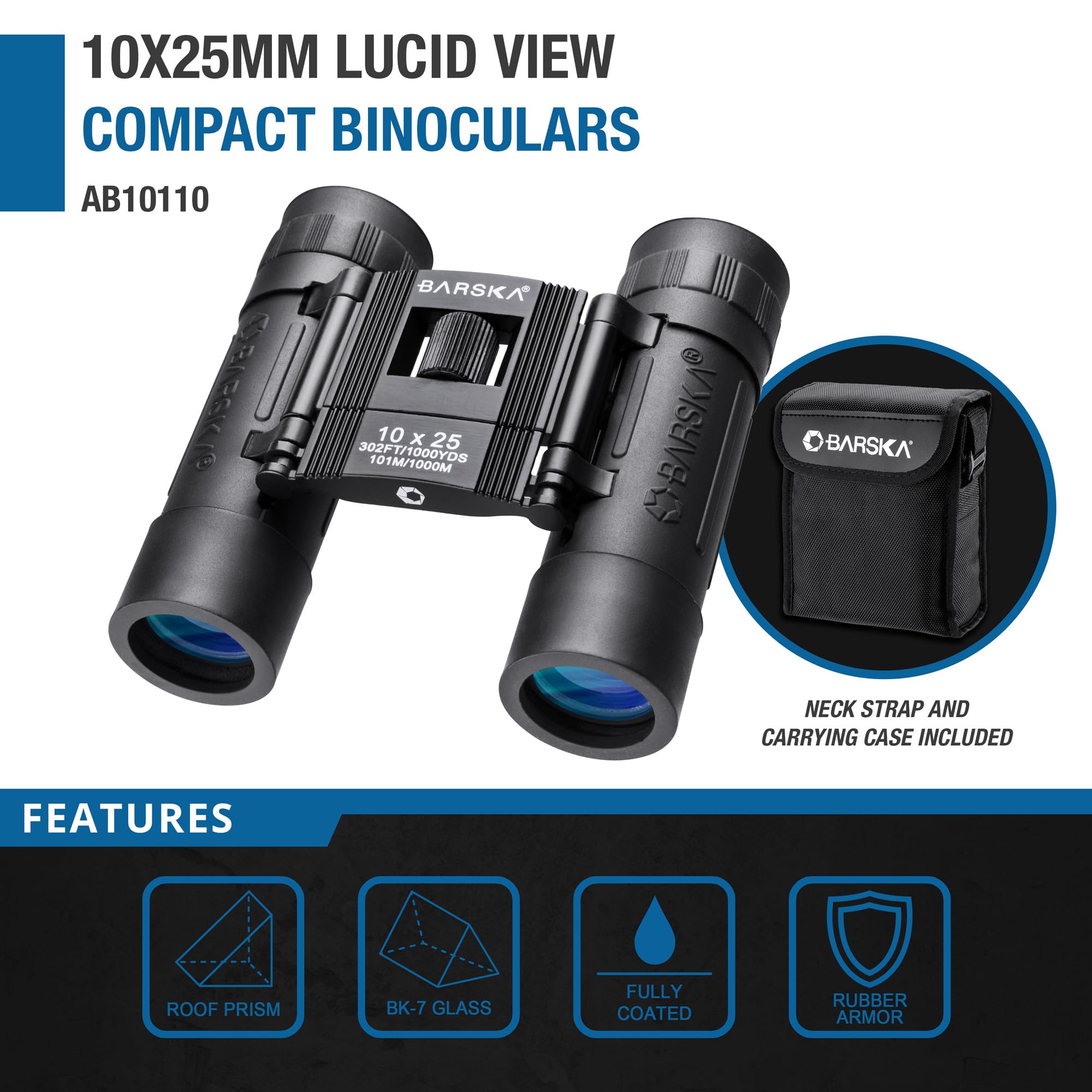 Barska Lucid View 10X25 Compact Binoculars (Blue Lens)